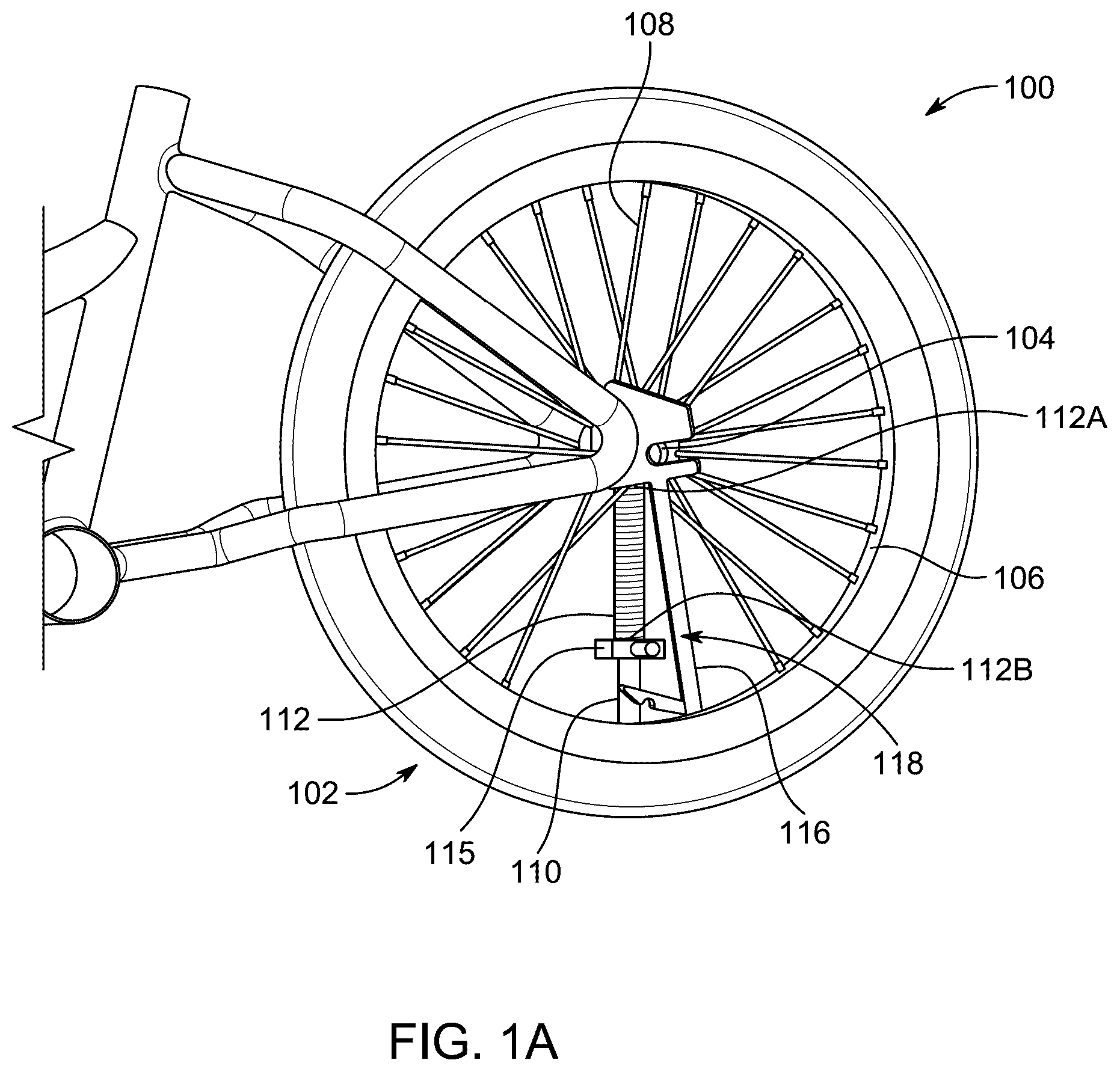 Patent US12460687 Figure 1 – Centrifugally-activated brake system for a wheeled device