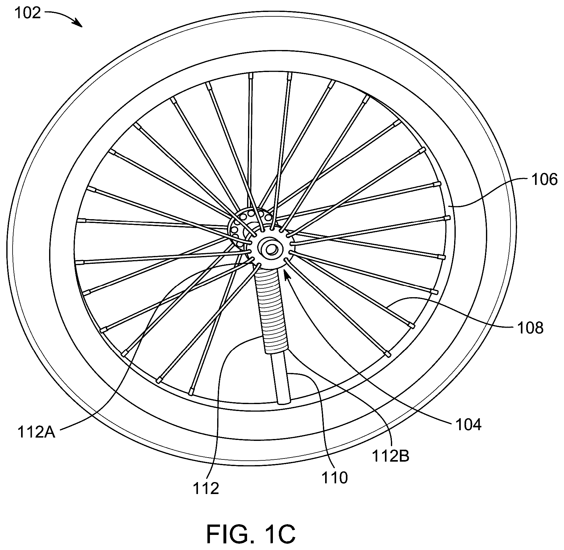 Patent US12460687 Figure 3 – Centrifugally-activated brake system for a wheeled device