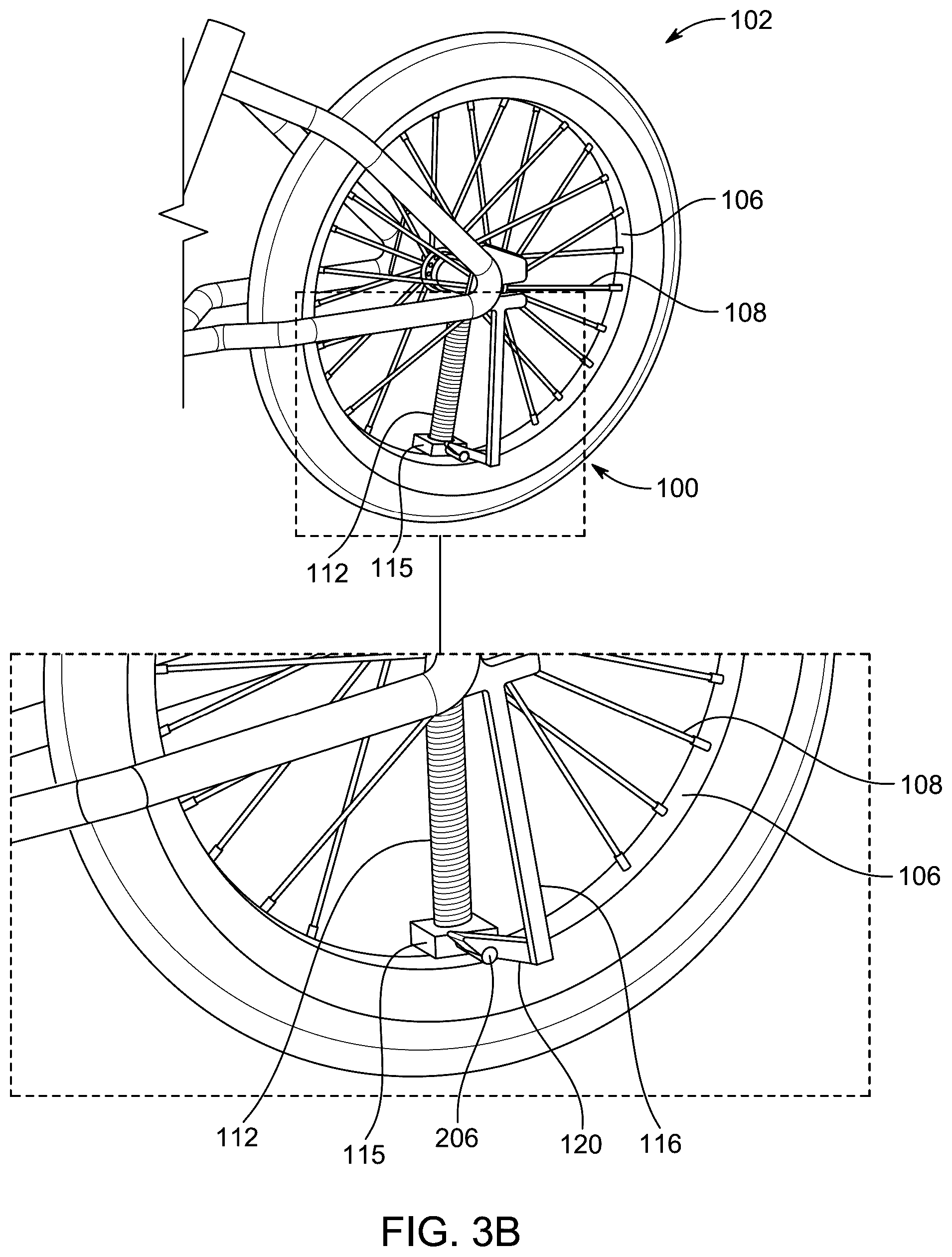 Patent US12460687 Figure 8 – Centrifugally-activated brake system for a wheeled device