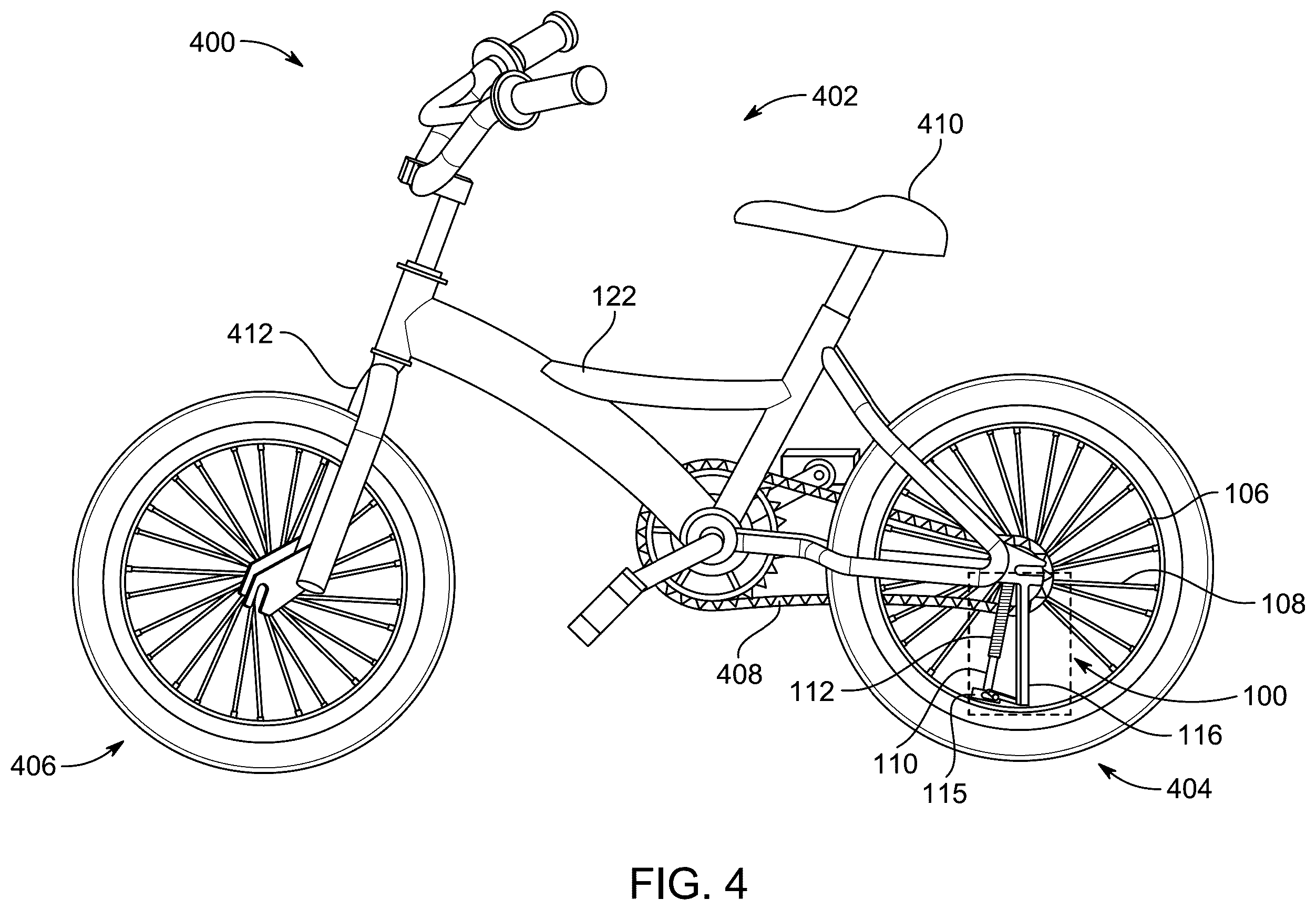 Patent US12460687 Figure 9 – Centrifugally-activated brake system for a wheeled device