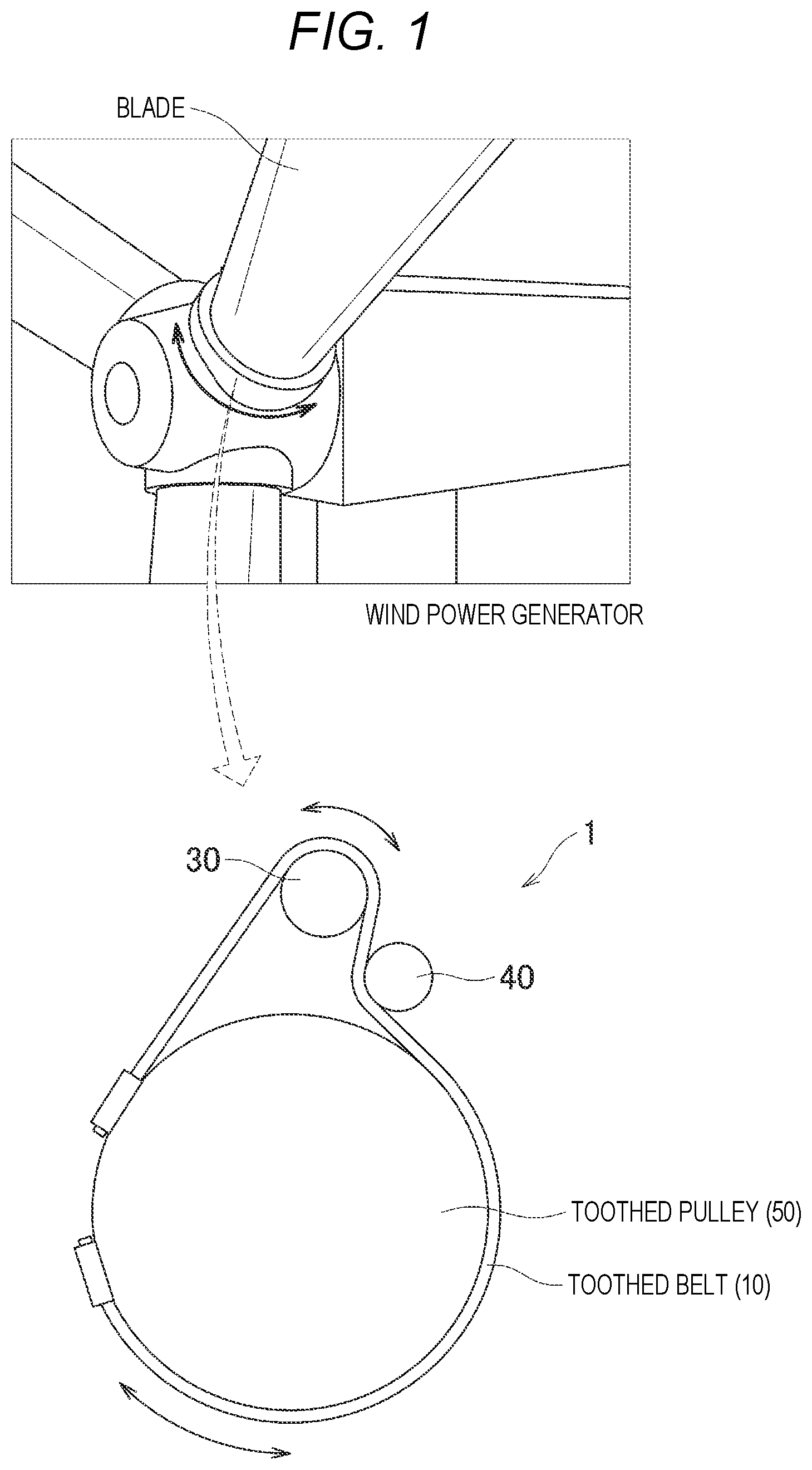 Patent US12460698 Figure 1 – Toothed belt and toothed belt transmission device