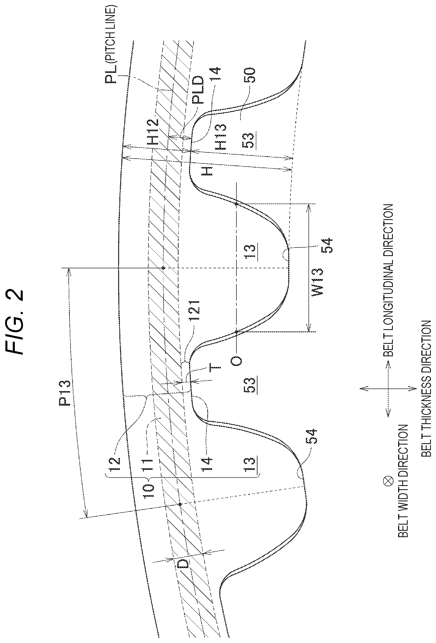 Patent US12460698 Figure 2 – Toothed belt and toothed belt transmission device