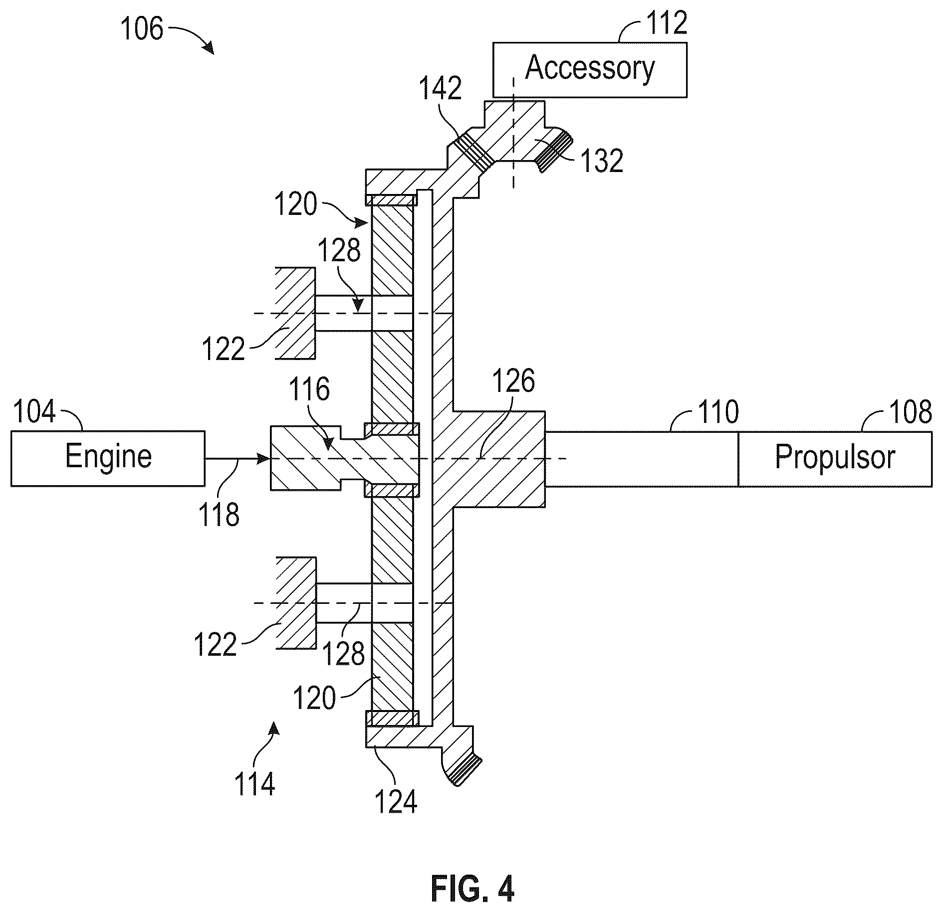Patent US12460706 Figure 4 – Epicyclic system with bevel attachment for dual-power applications