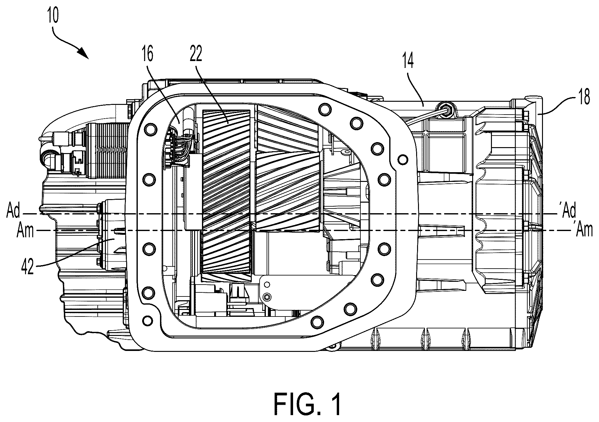 Patent US12460716 Figure 1 – Force lubricated differential for electric vehicle