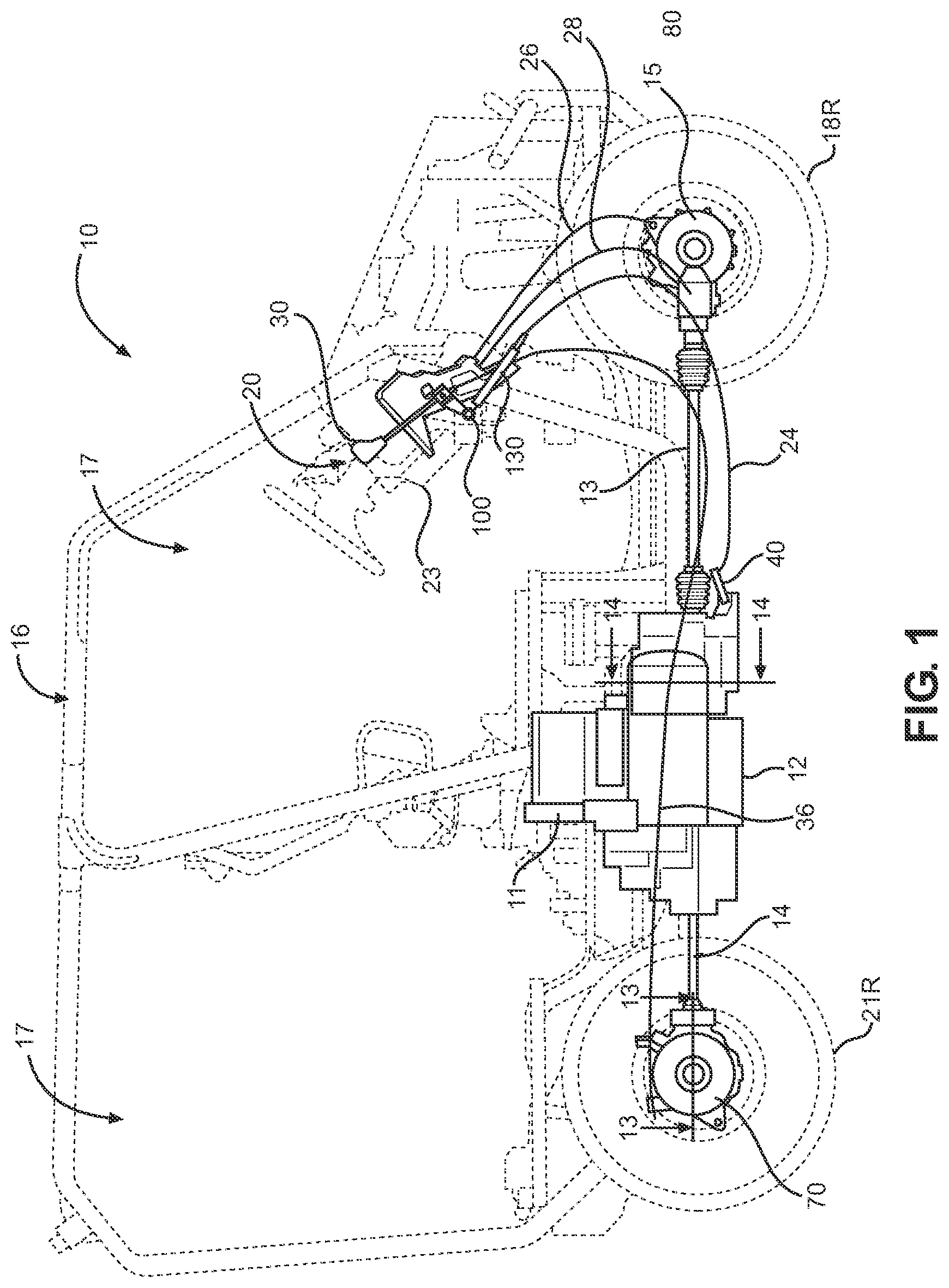 Patent US12460717 Figure 1 – Reaction cable differential interlock system and off-road vehicle including same