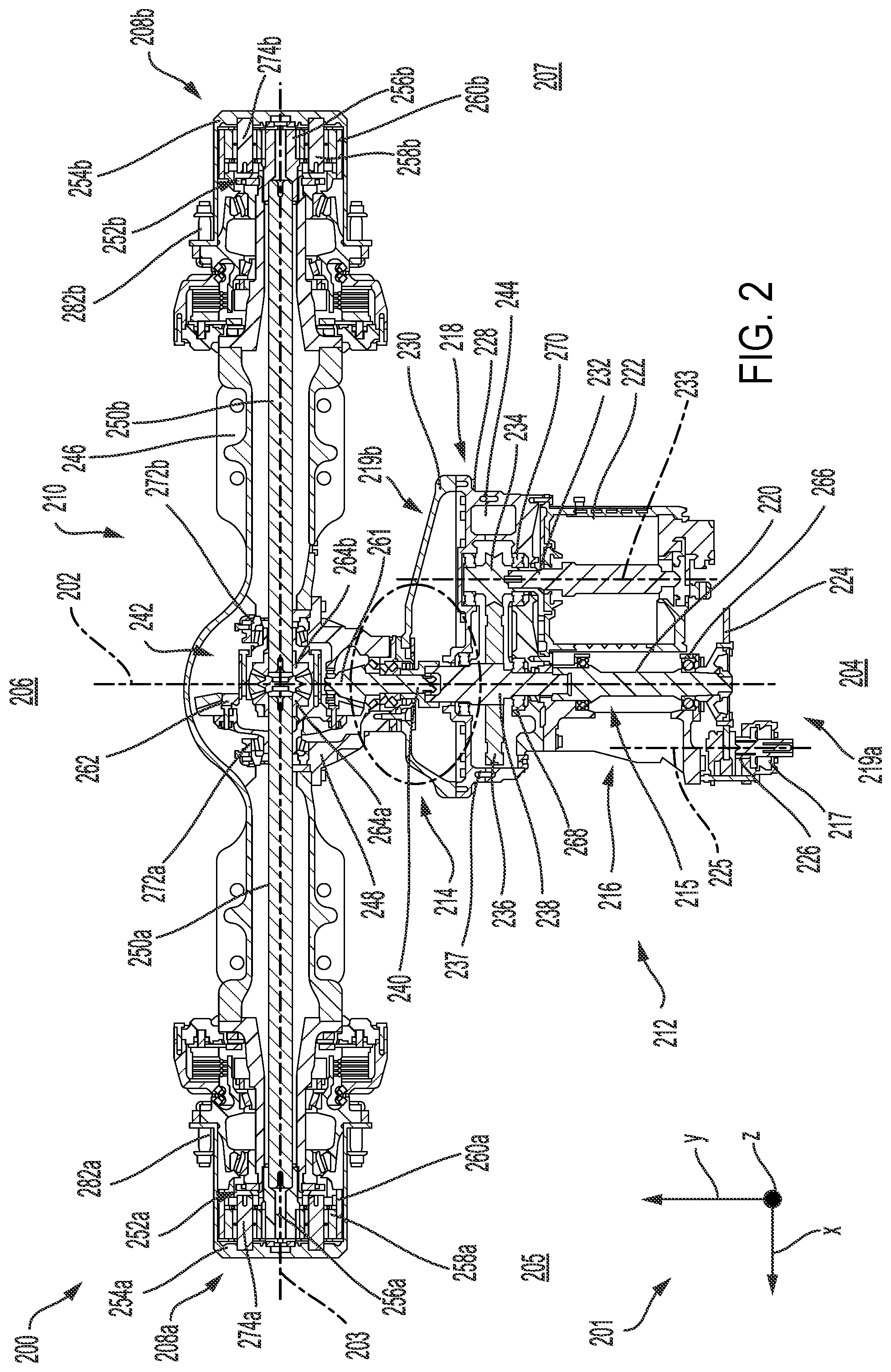 Patent US12460722 Figure 2 – Reduction electrified axle with input parking brake