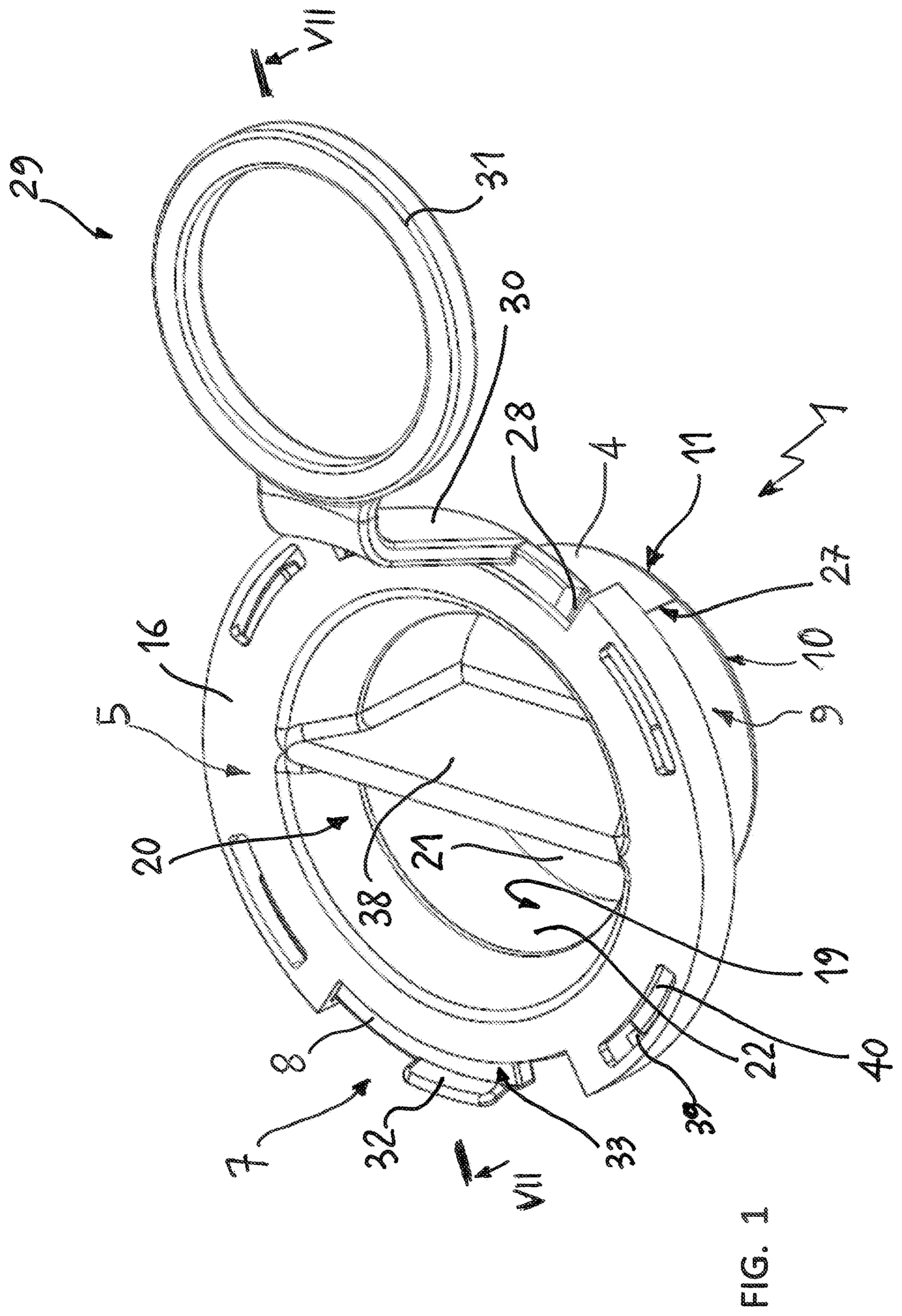Patent US12460724 Figure 1 – Protection device for a sealing ring, in particular an oil sealing ring for vehicle transmission components and associated sealing system
