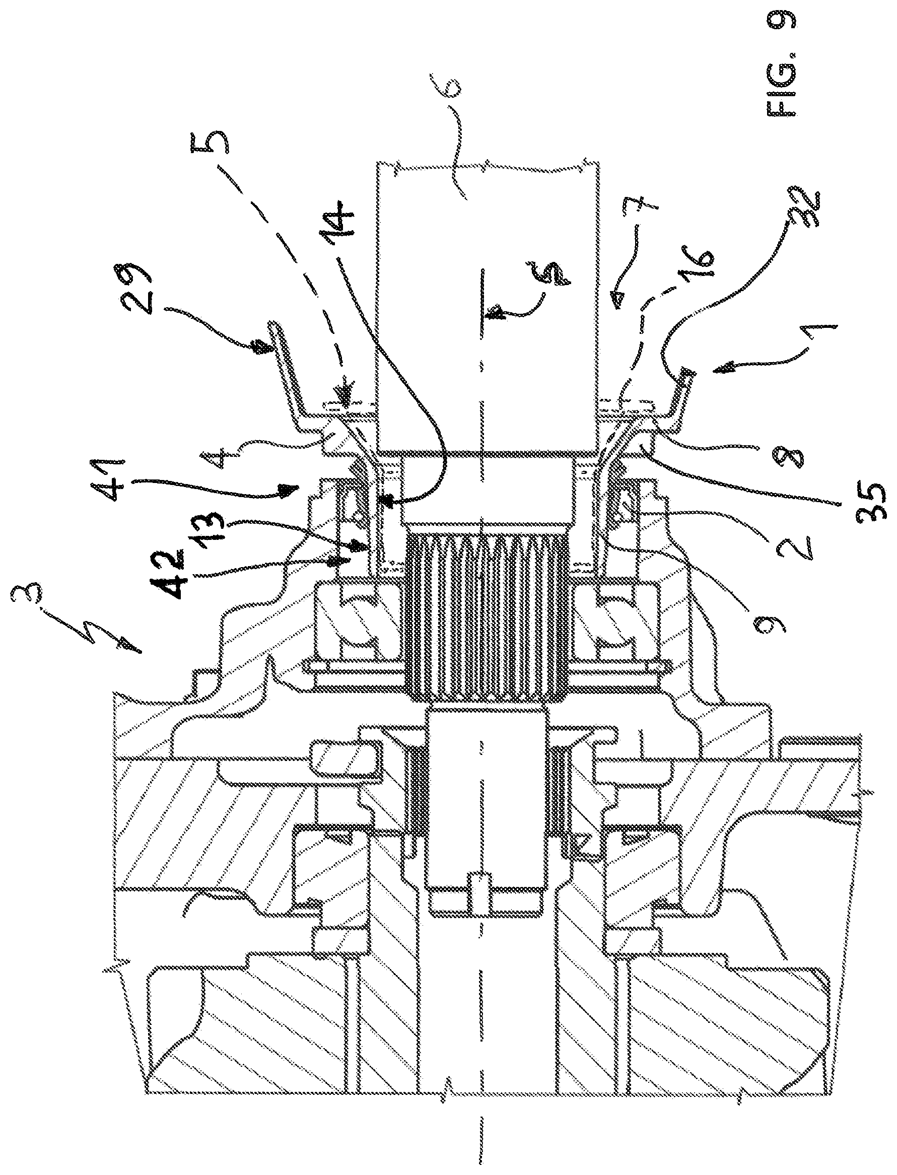 Patent US12460724 Figure 5 – Protection device for a sealing ring, in particular an oil sealing ring for vehicle transmission components and associated sealing system