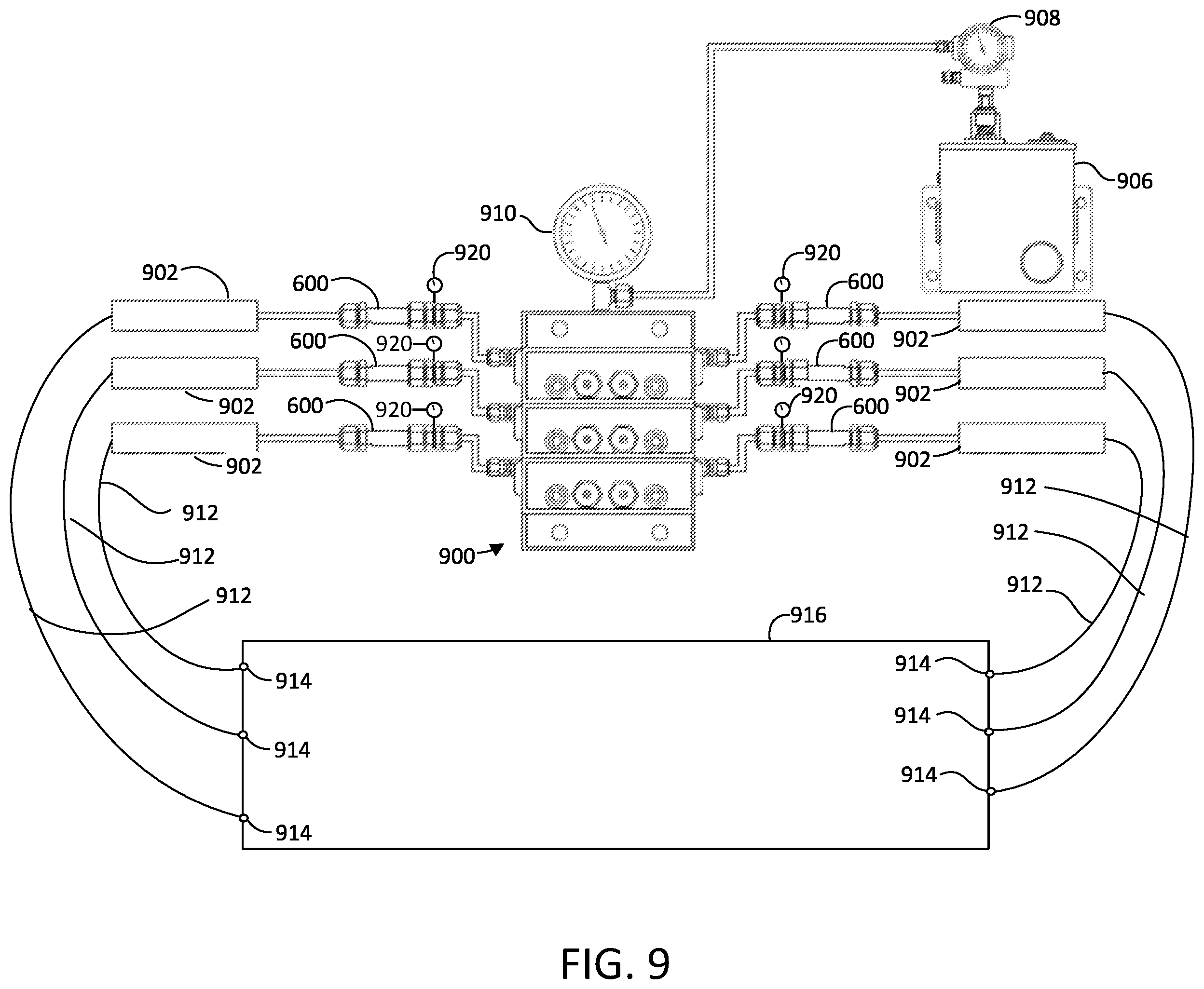 Patent US12460733 Figure 9 – Divider block system and balancing valve for divider block system