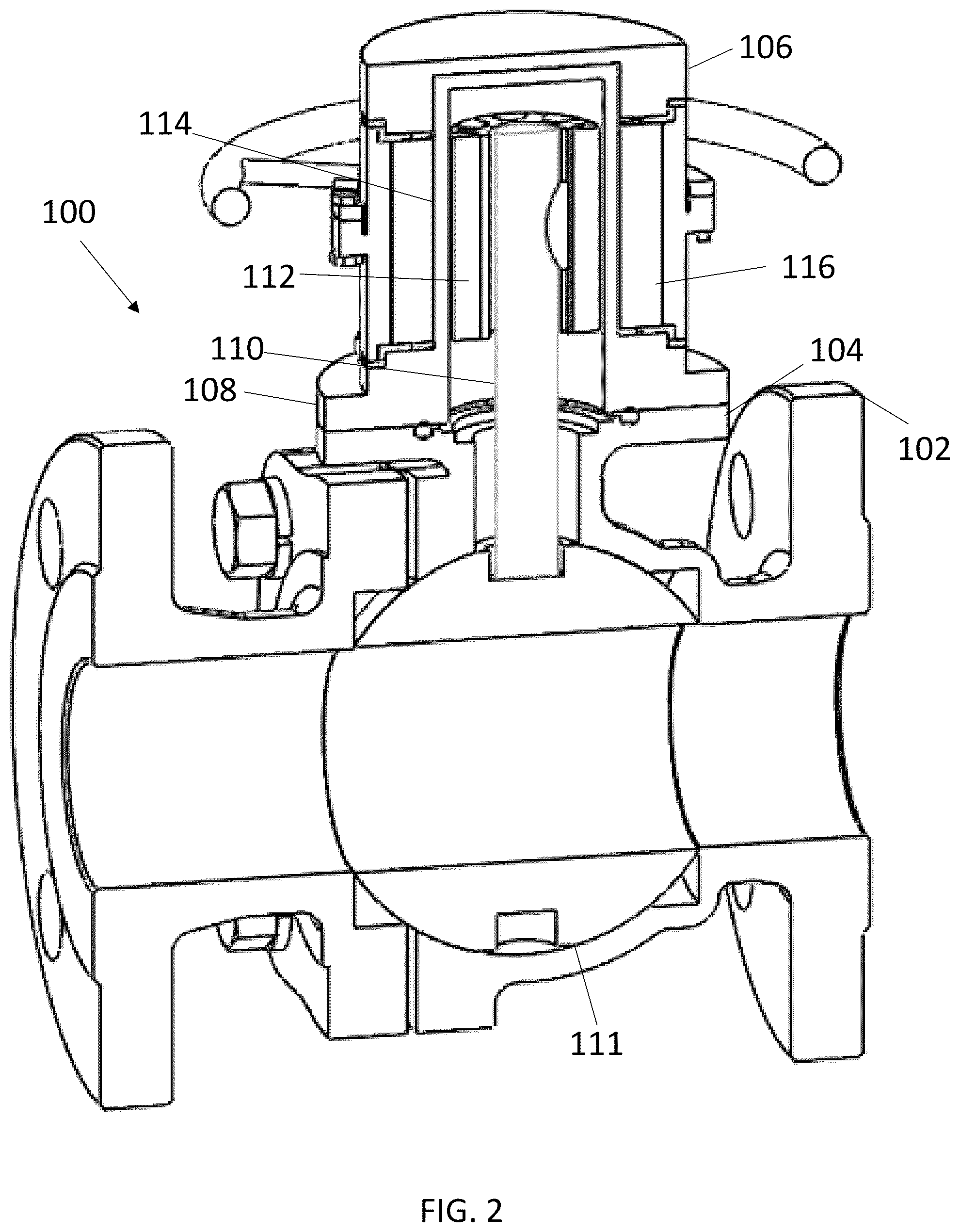 Patent US12460738 Figure 2 – Magnetically actuated pipe valve with torque-limiting clutch and position indication