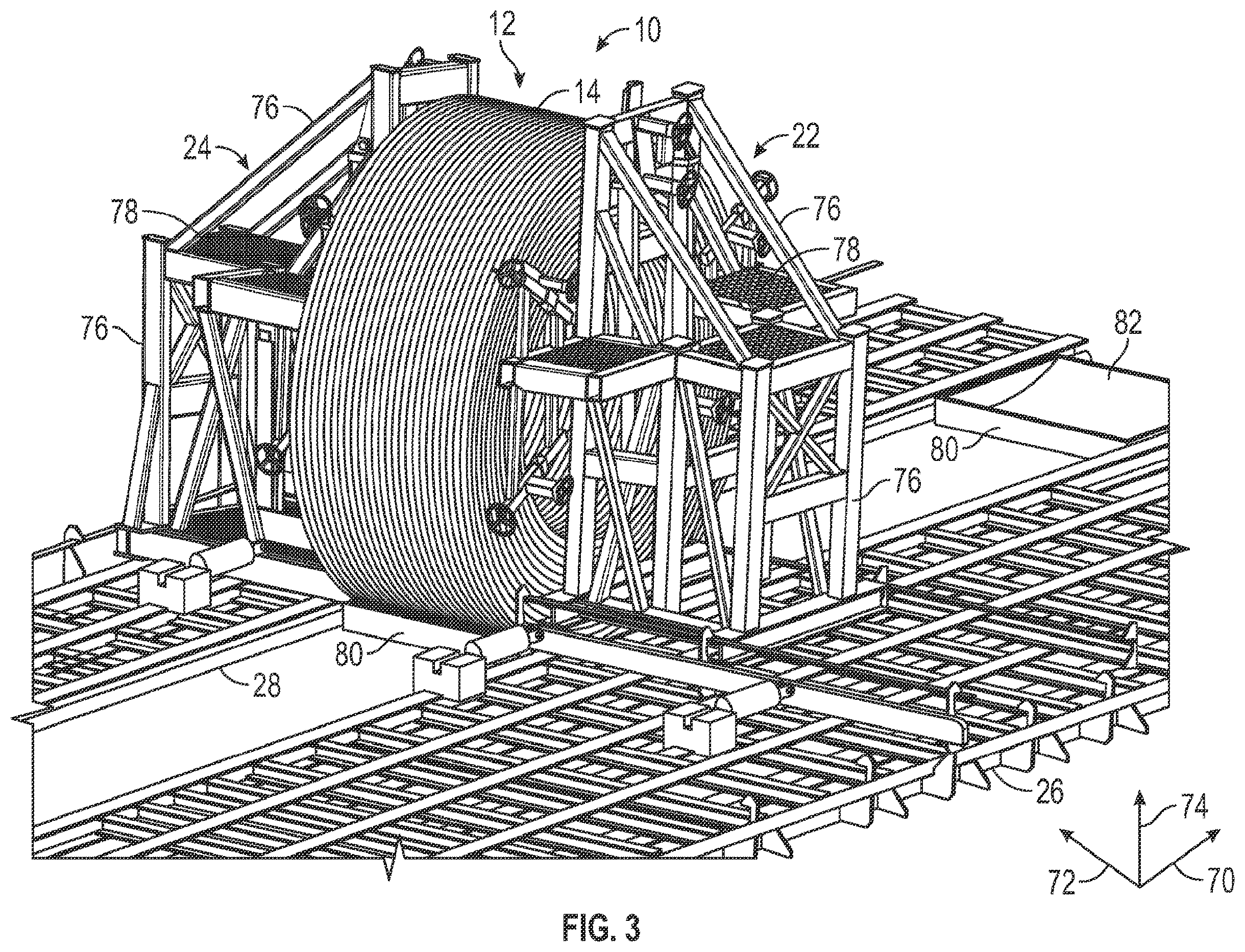 Patent US12460747 Figure 3 – System and method for deploying coils of spoolable pipe
