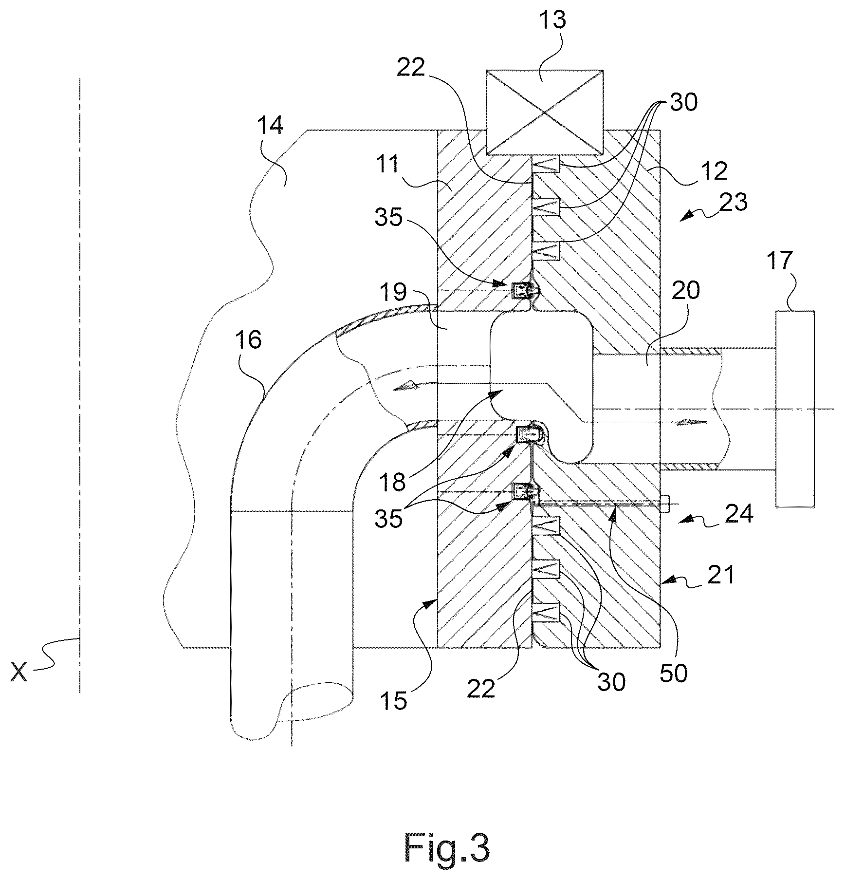 Patent US12460755 Figure 2 – Rotating joint device for a fluid energy exploitation installation, offshore platform type, and installation comprising such a device