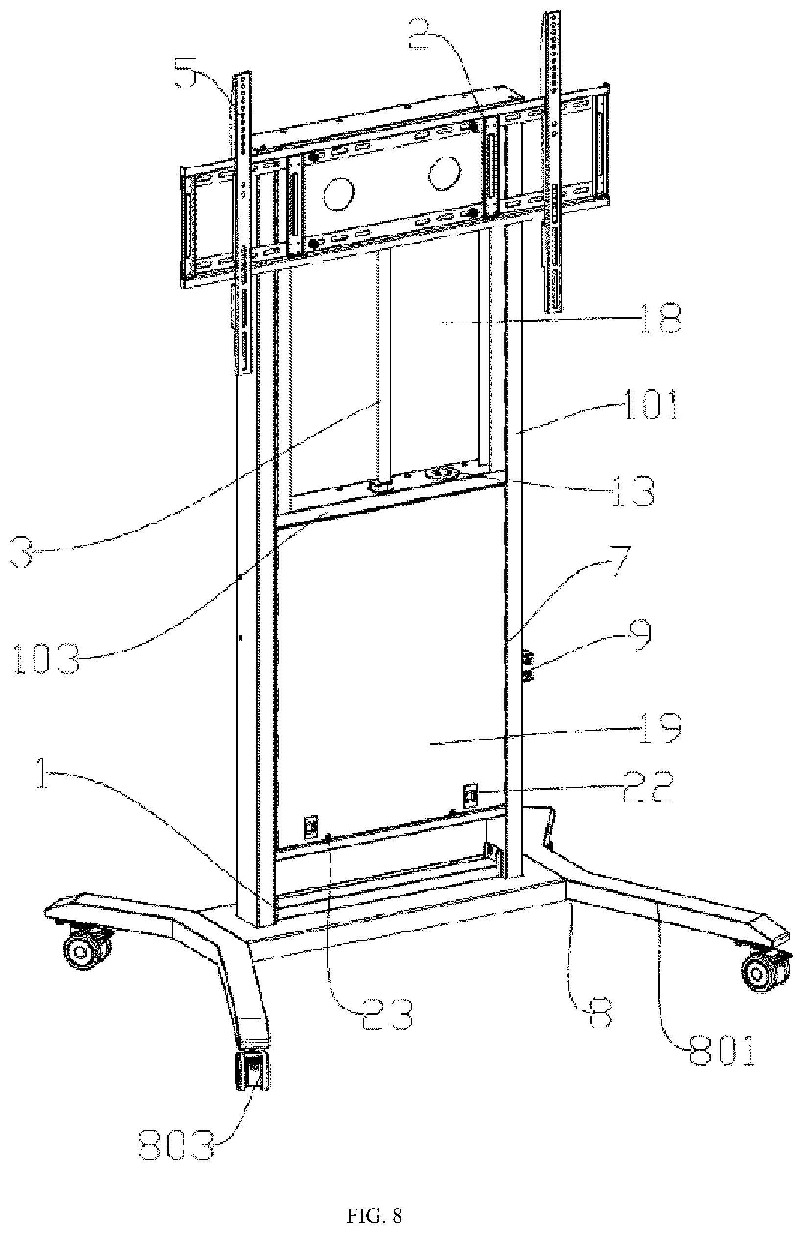 Patent US12460766 Figure 8 – Display screen mounting device