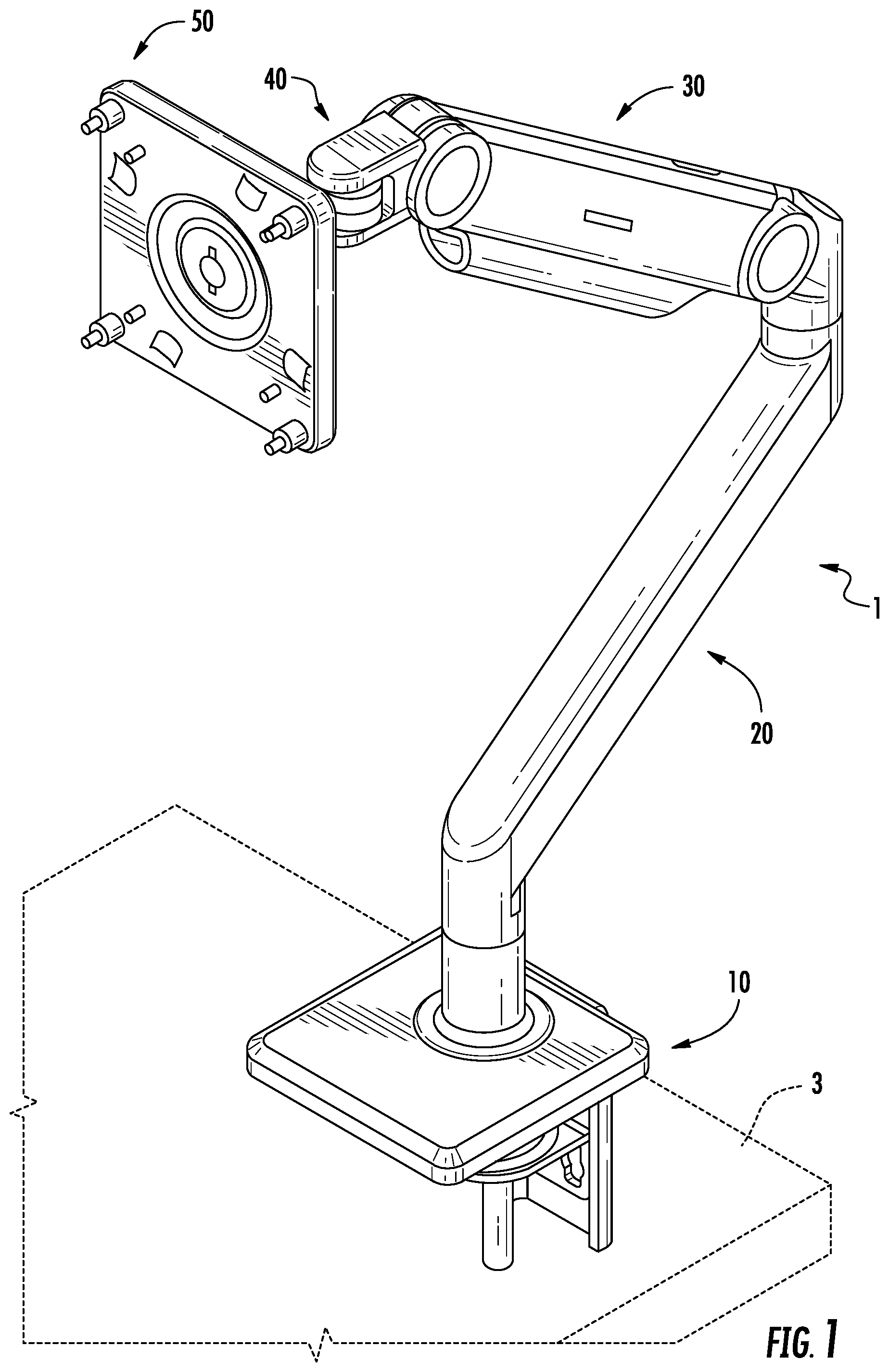 Patent US12460769 Figure 1 – Adjustable support arm