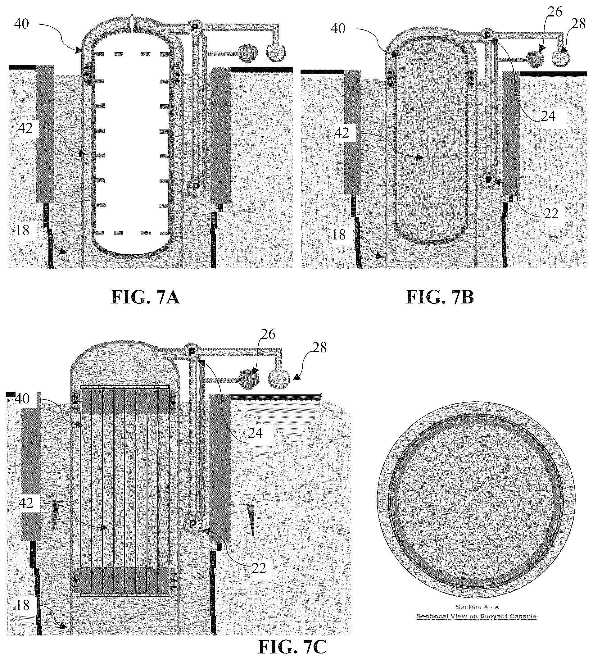Patent US12460771 Figure 7 – Electric energy storage in the form of underground gravity and buoyant energy