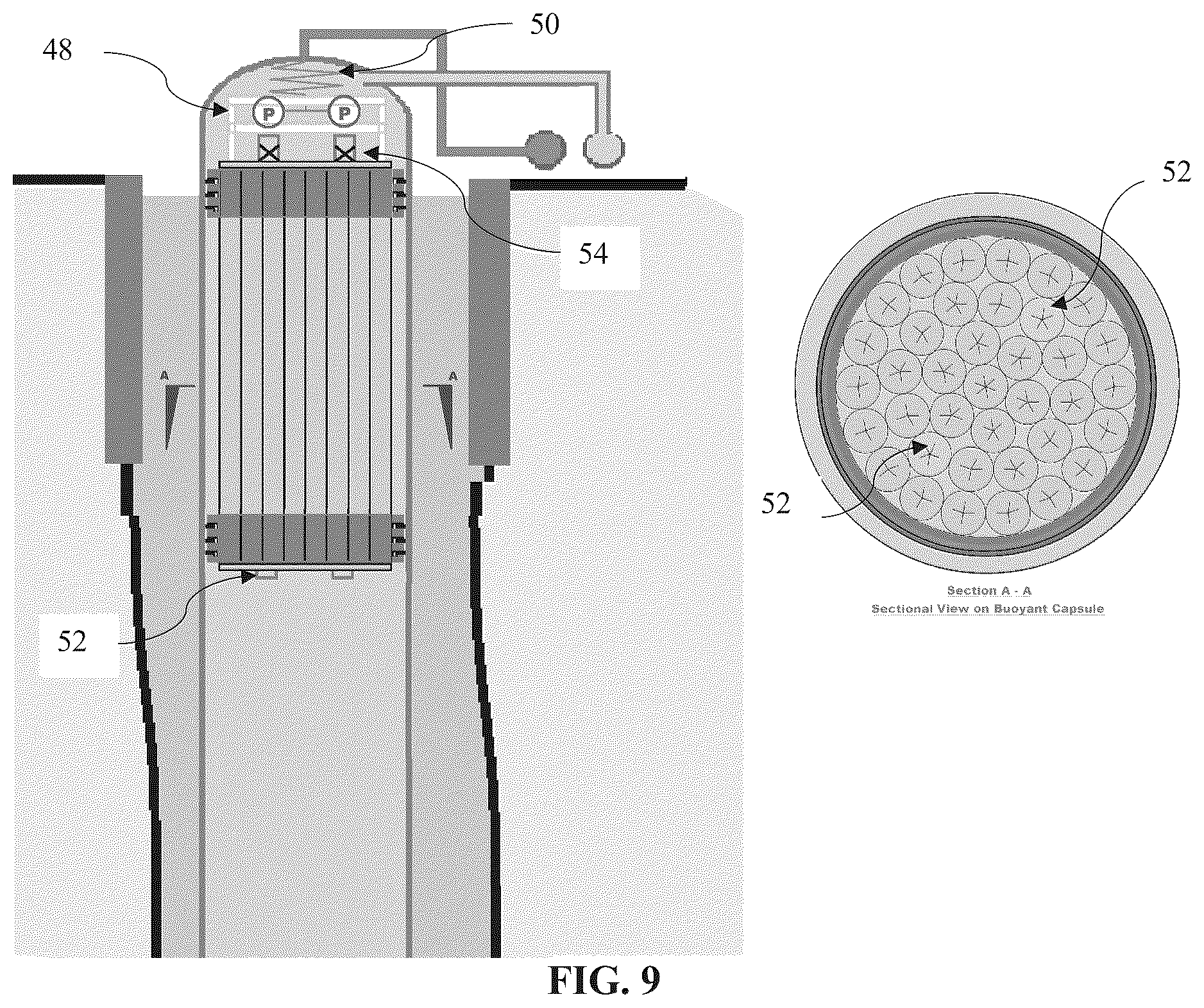 Patent US12460771 Figure 9 – Electric energy storage in the form of underground gravity and buoyant energy