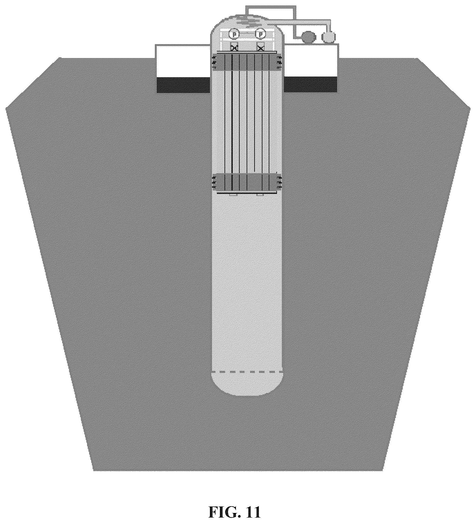 Patent US12460771 Figure 11 – Electric energy storage in the form of underground gravity and buoyant energy