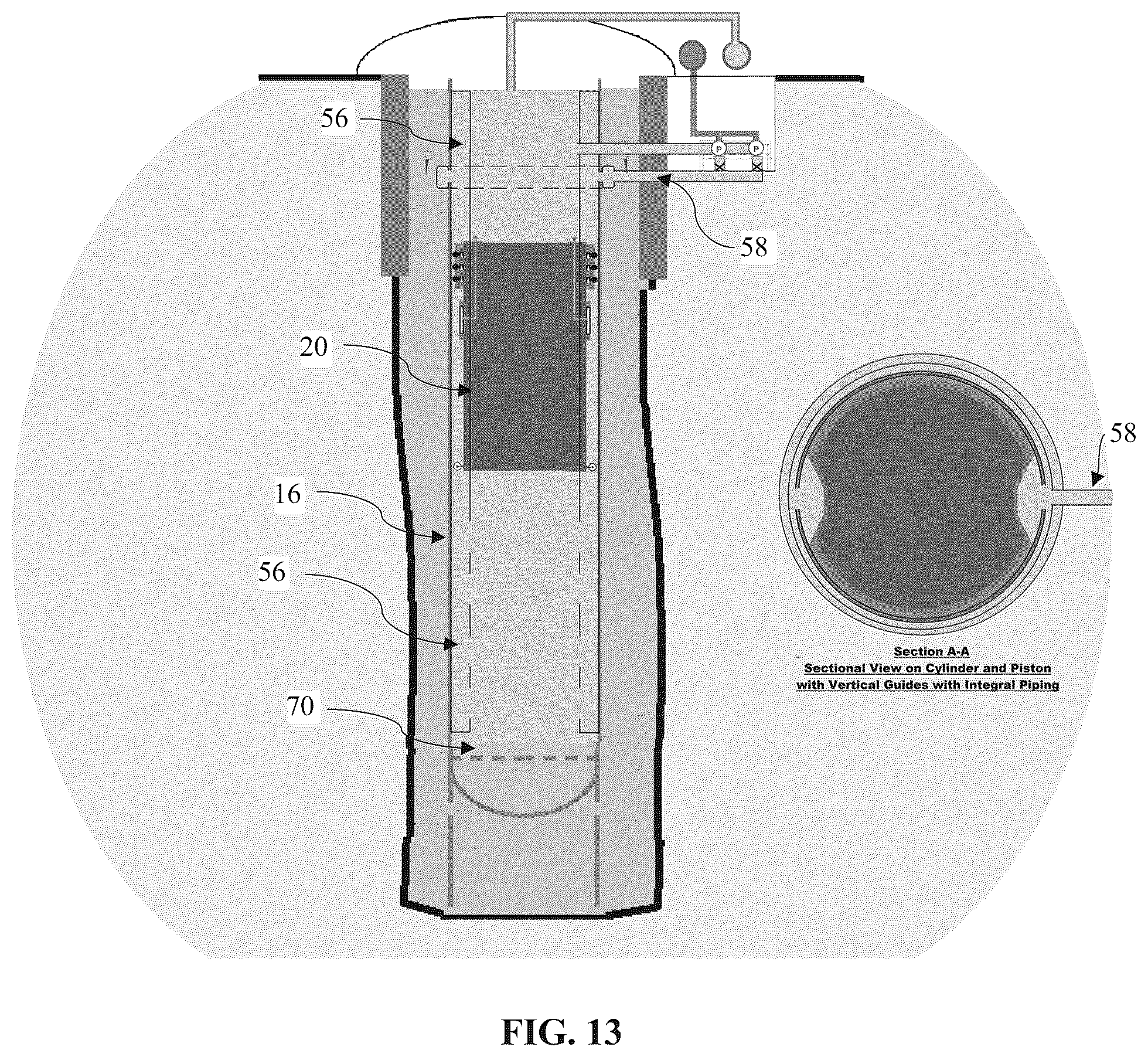 Patent US12460771 Figure 13 – Electric energy storage in the form of underground gravity and buoyant energy