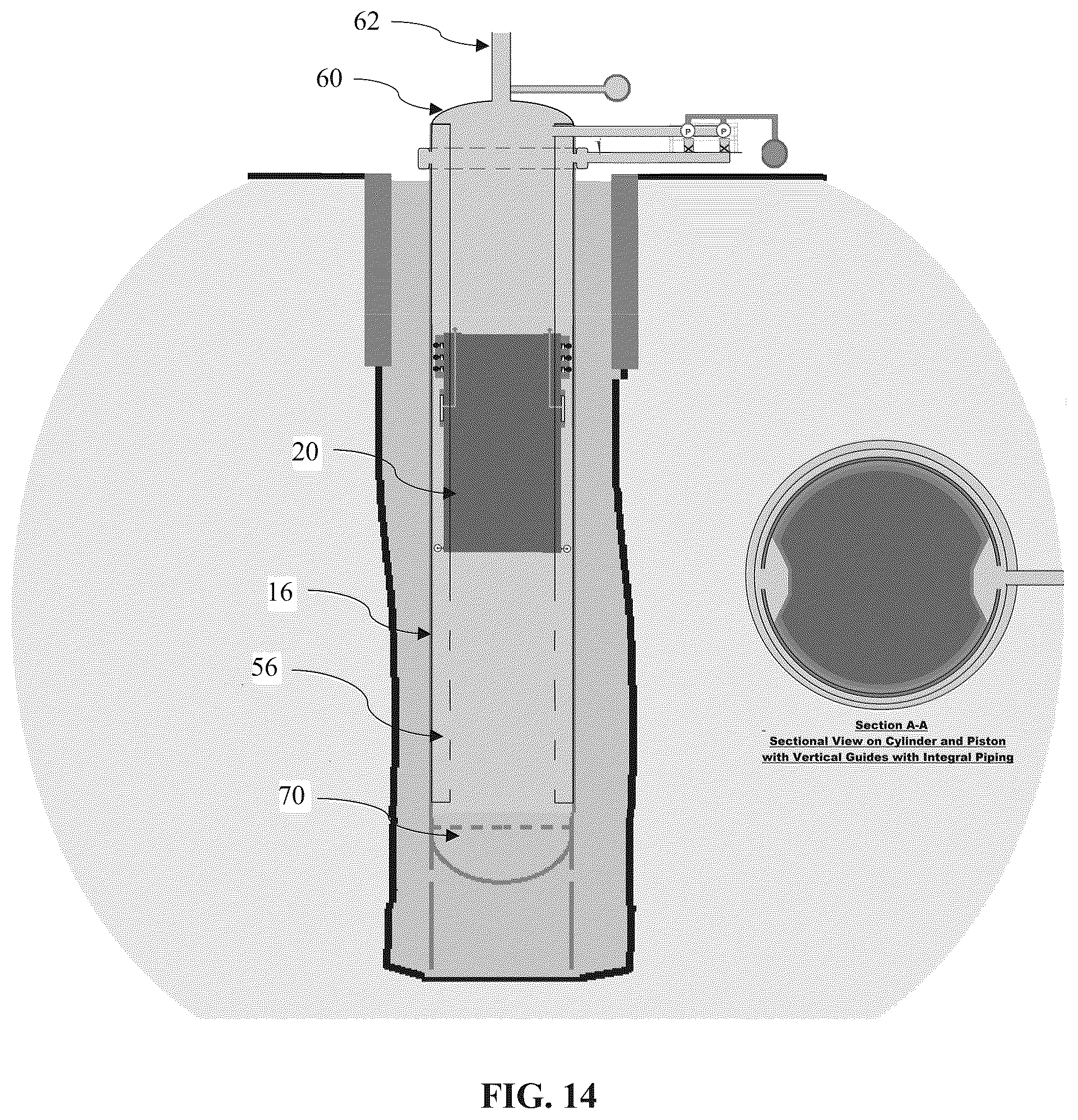 Patent US12460771 Figure 14 – Electric energy storage in the form of underground gravity and buoyant energy