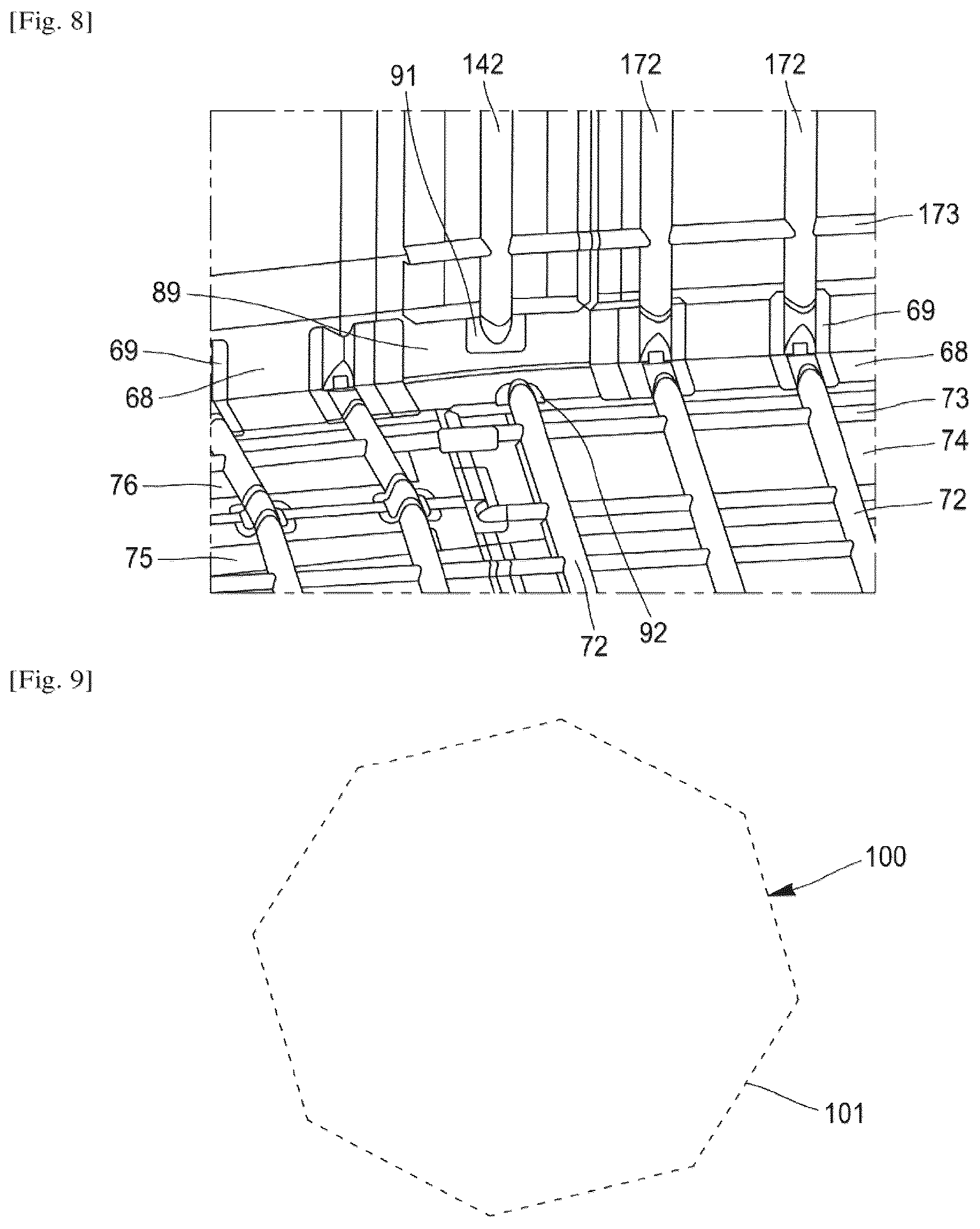 Patent US12460772 Figure 8 – Liquefied gas storage facility having a polygonal load-bearing structure