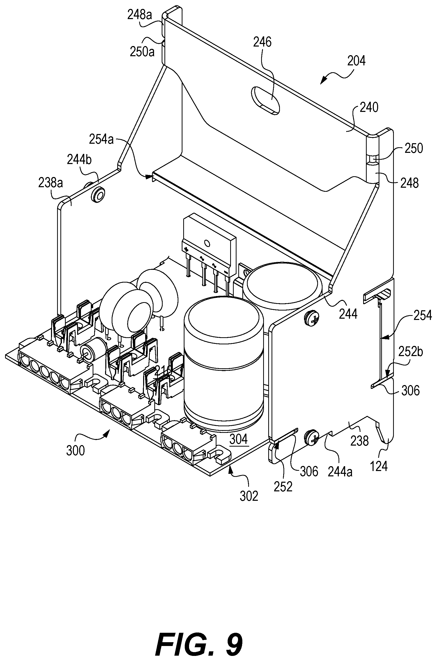 Patent US12460802 Figure 6 – Wire keeper, and an electrical component enclosure for retrofitting a lighting system with LED lights