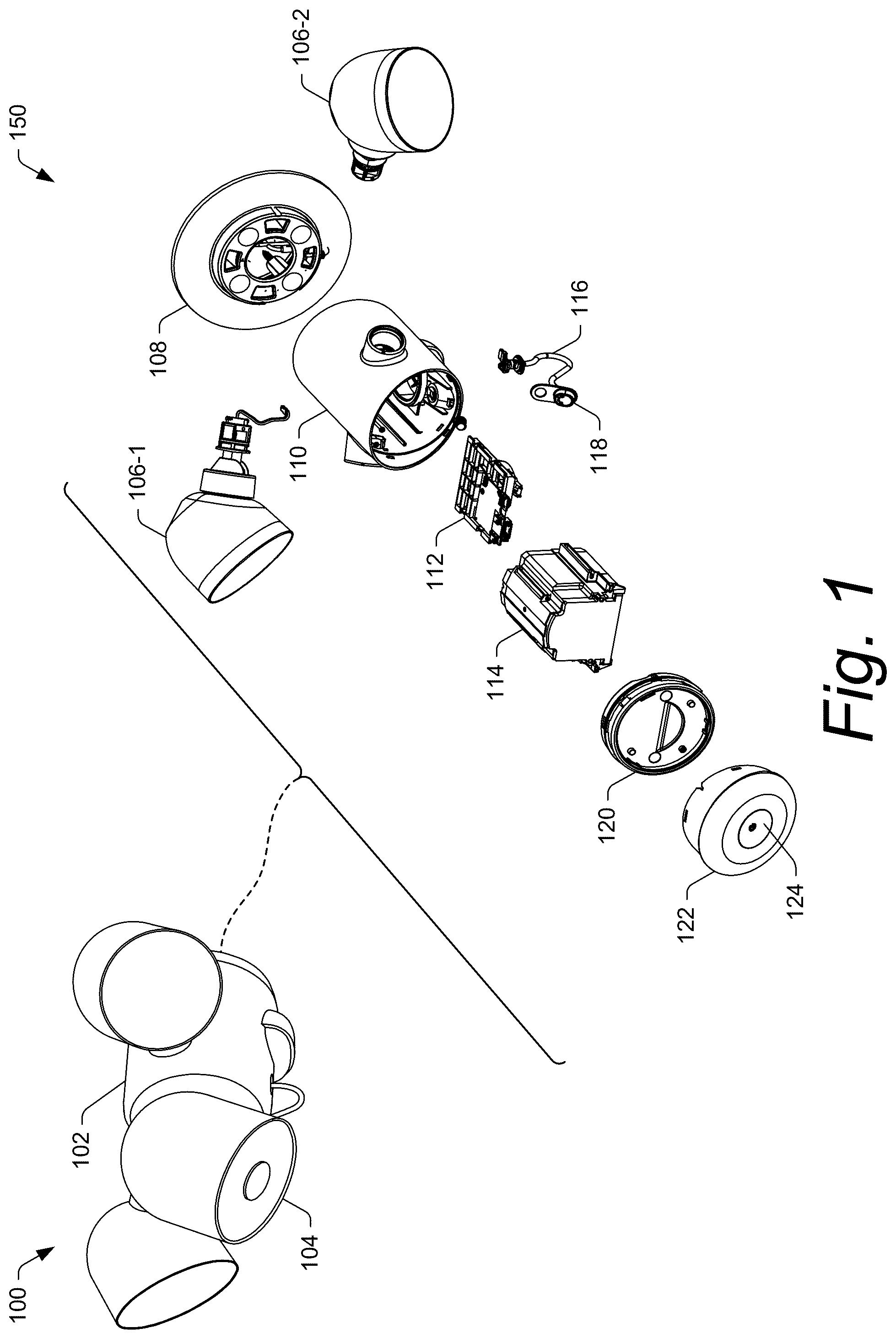 Patent US12460808 Figure 1 – Modular floodlight system with supplemental motion detection