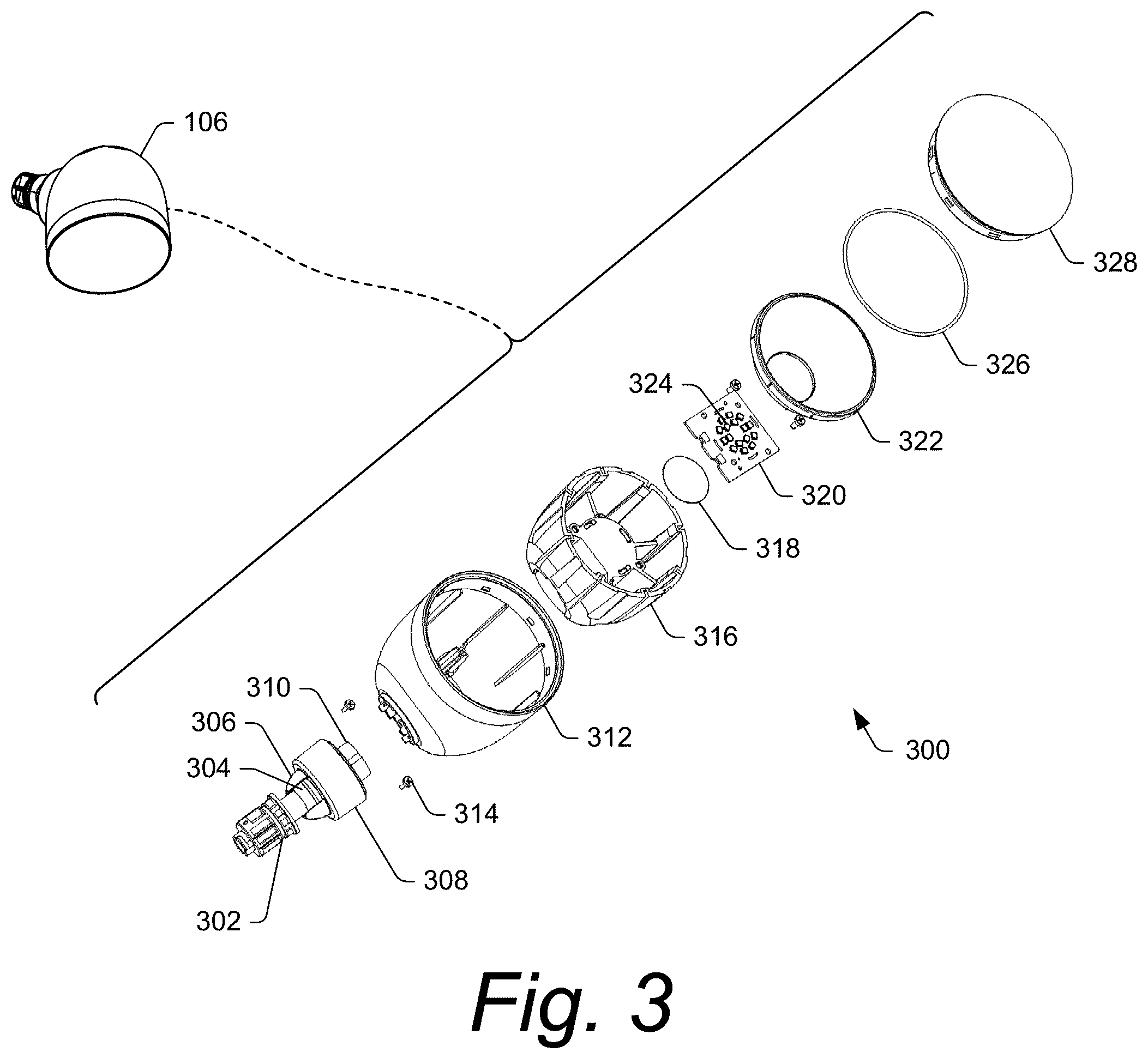 Patent US12460808 Figure 3 – Modular floodlight system with supplemental motion detection