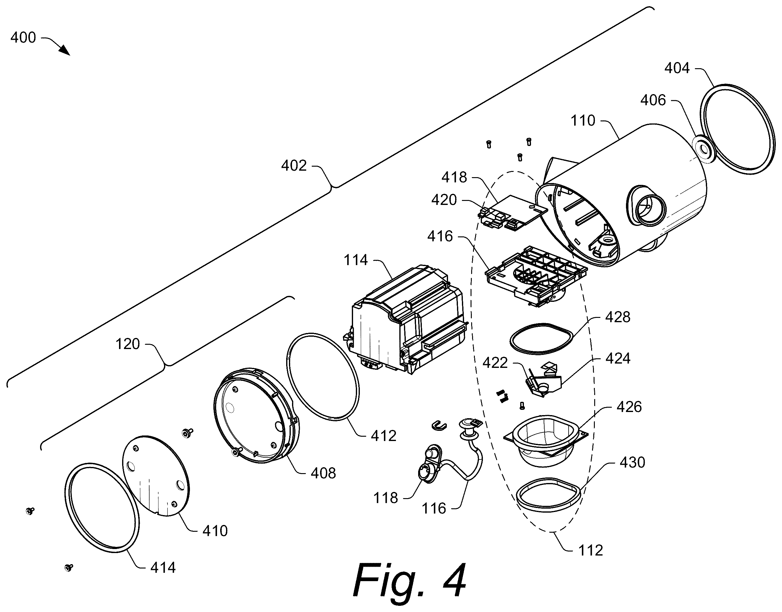 Patent US12460808 Figure 4 – Modular floodlight system with supplemental motion detection