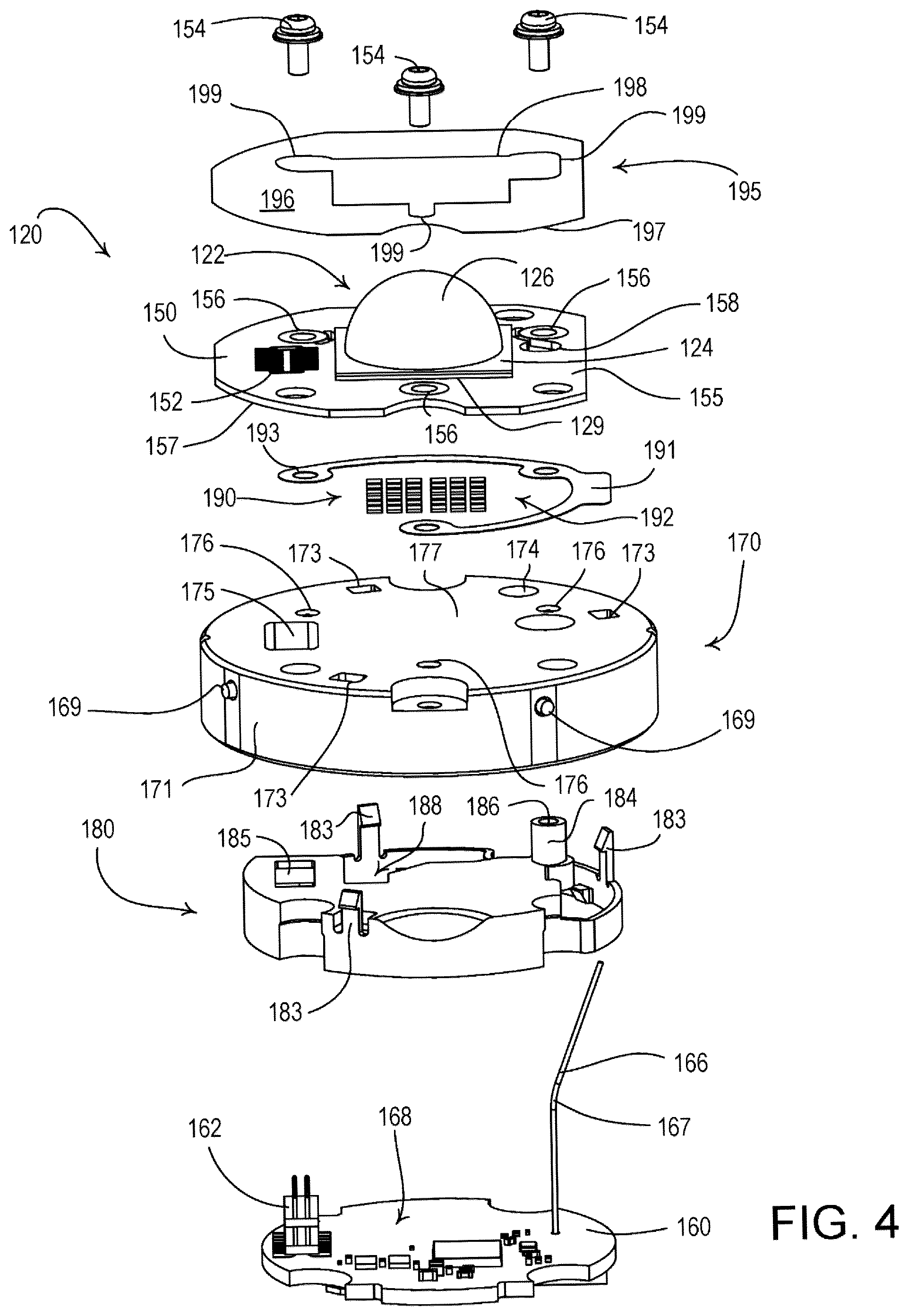 Patent US12460809 Figure 4 – Lighting device with inner and outer heat sinks having different thermal conductivities