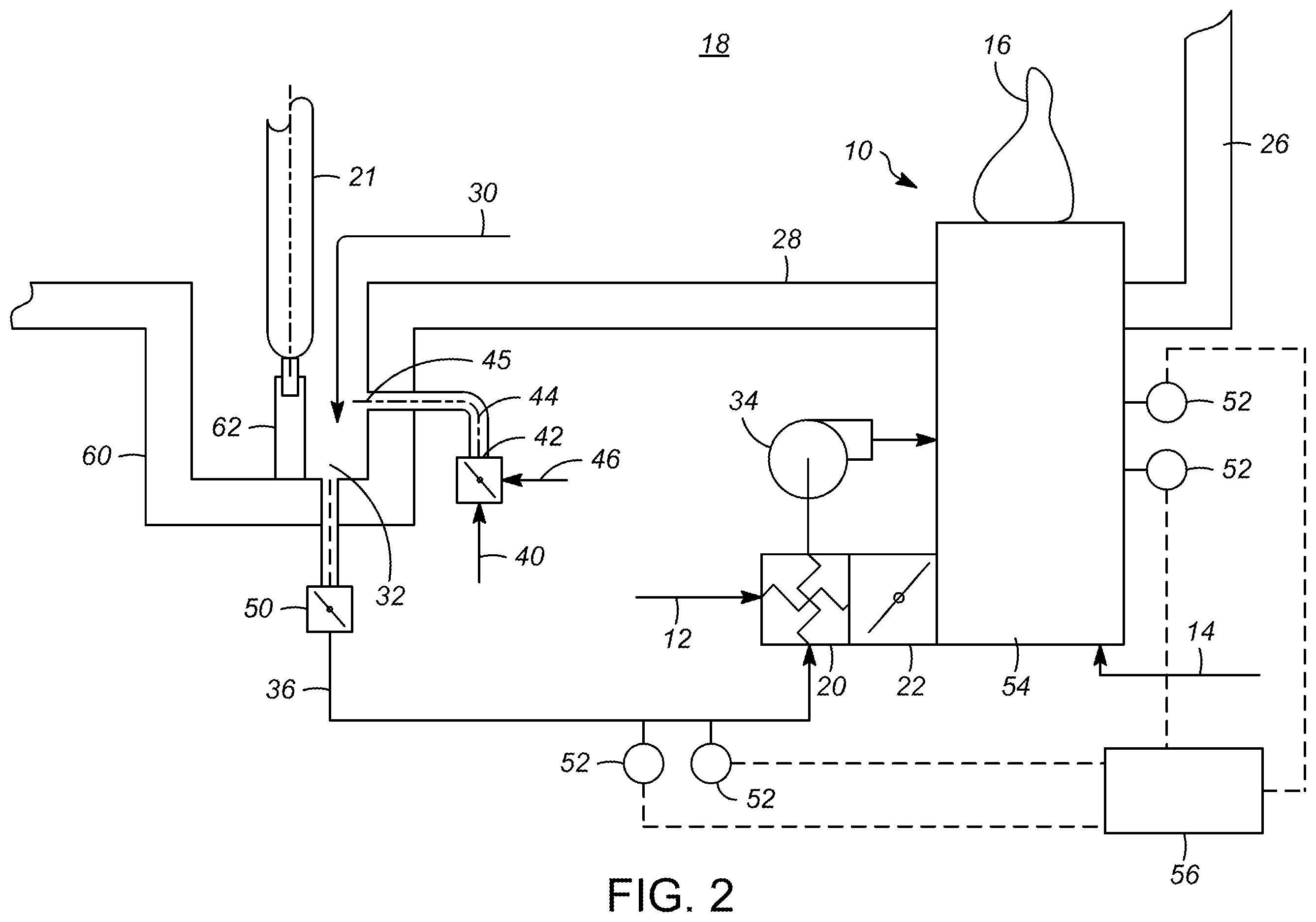 Patent US12460814 Figure 2 – Low NOx gas burner with cooled flue gas recycle