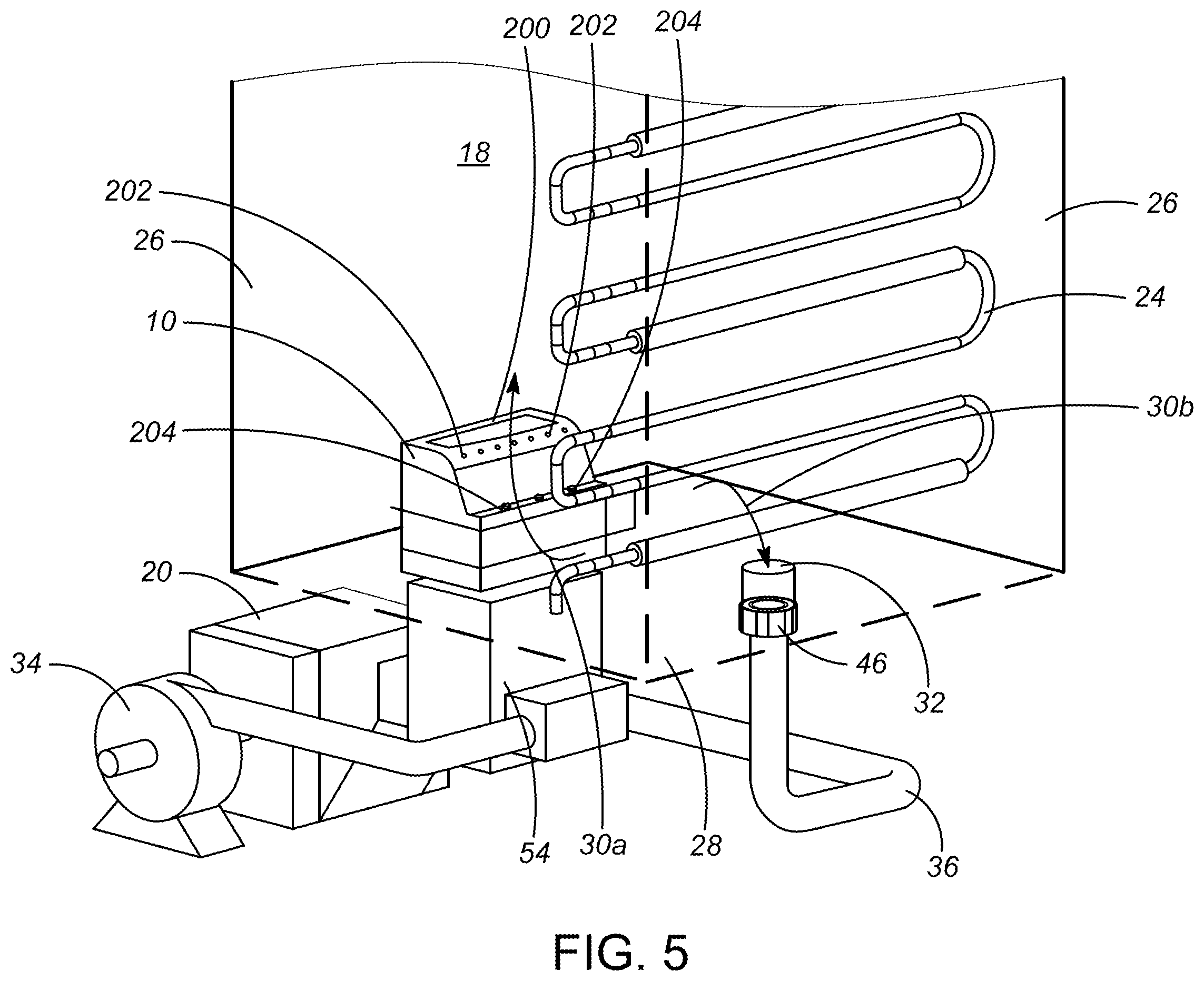 Patent US12460814 Figure 5 – Low NOx gas burner with cooled flue gas recycle