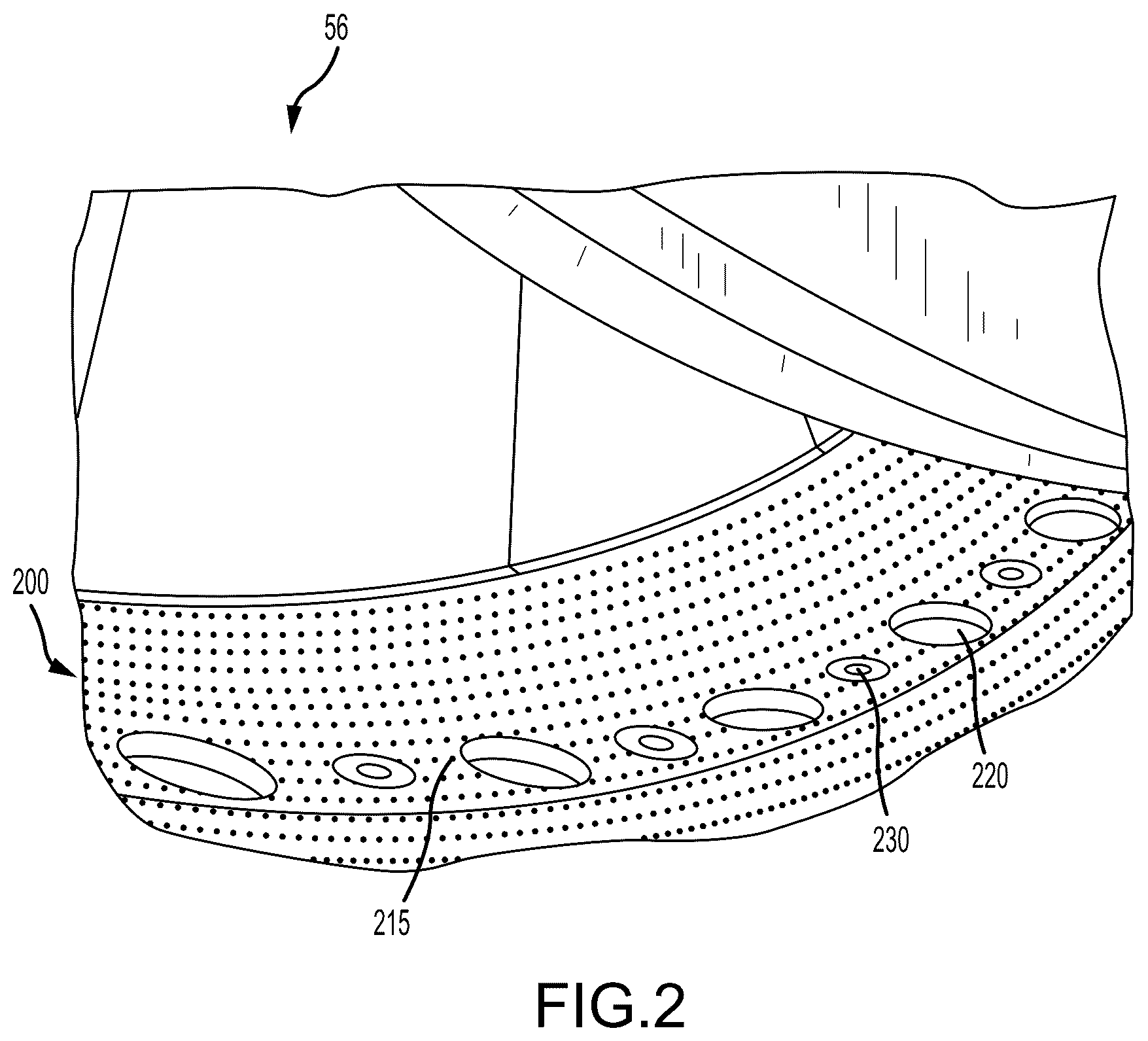 Patent US12460818 Figure 2 – Dilution holes with ridge feature for gas turbine engines