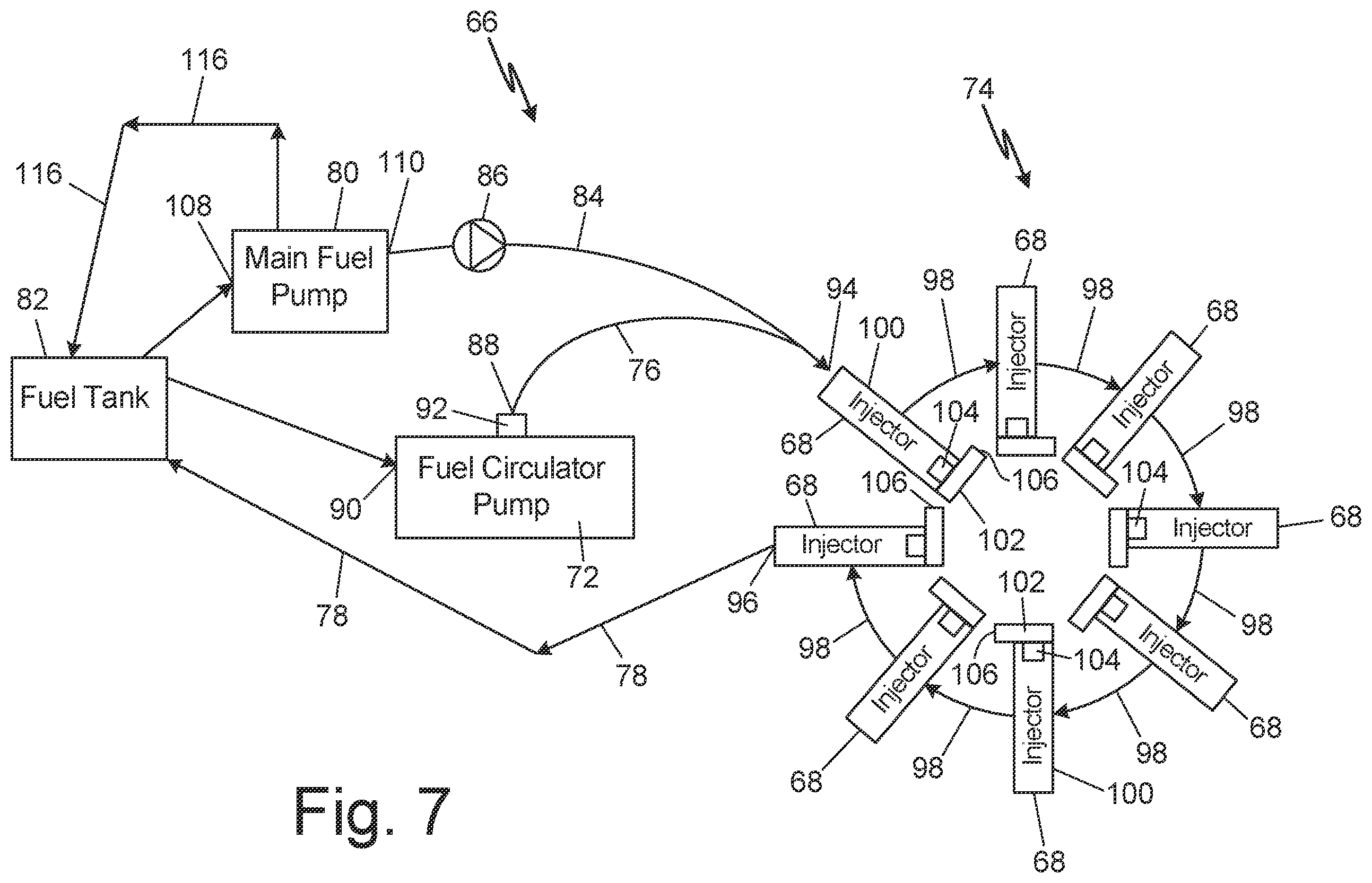 Patent US12460819 Figure 7 – Continuous flow fuel system