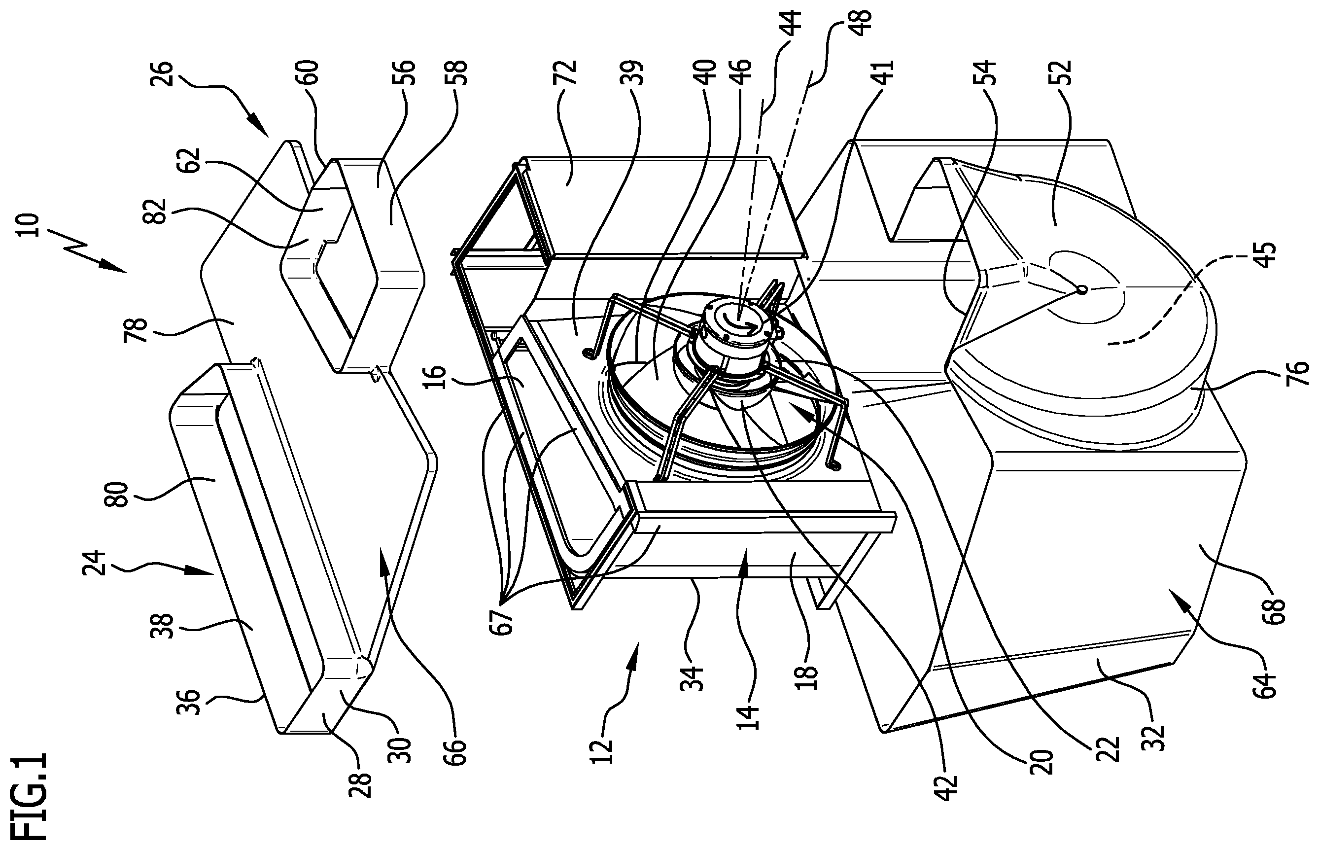 Patent US12460828 Figure 1 – Device for exchanging thermal energy with ambient air and heat pump with a device of this type
