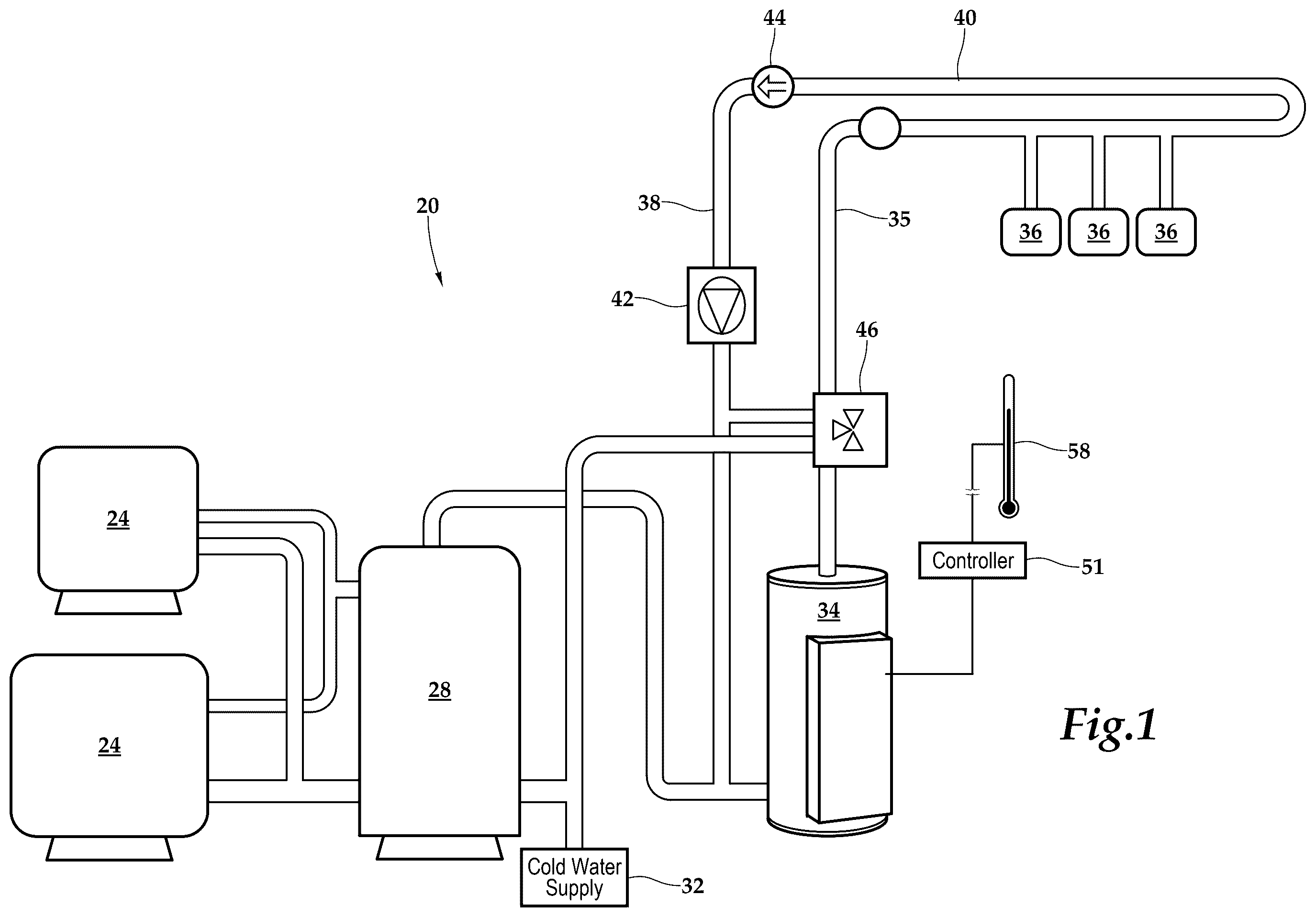 Patent US12460839 Figure 1 – Step modulating swing tank for heat pump water heater