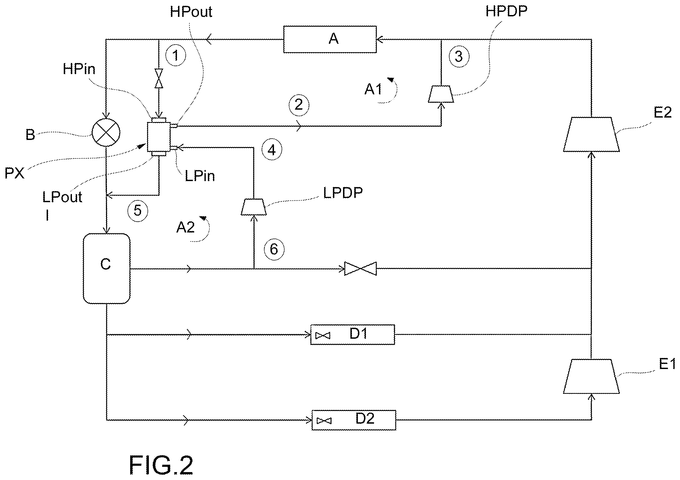 Patent US12460843 Figure 2 – Vapour compression refrigeration system with rotary pressure exchanger and management method of such a system