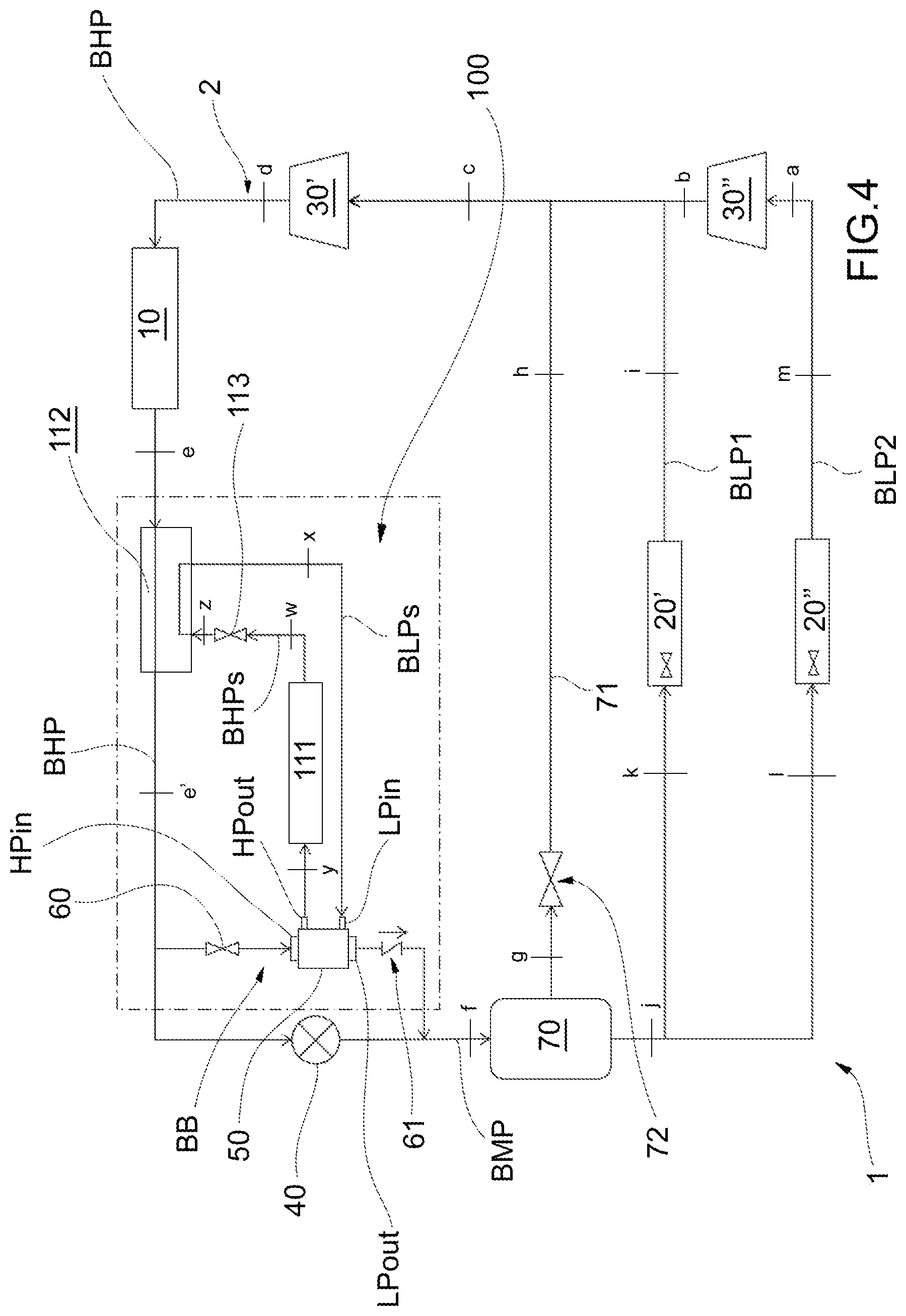 Patent US12460843 Figure 4 – Vapour compression refrigeration system with rotary pressure exchanger and management method of such a system