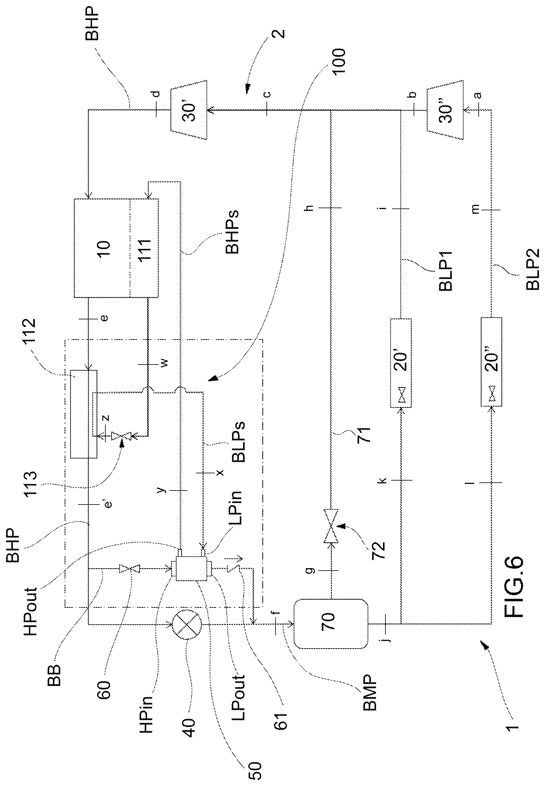 Patent US12460843 Figure 6 – Vapour compression refrigeration system with rotary pressure exchanger and management method of such a system