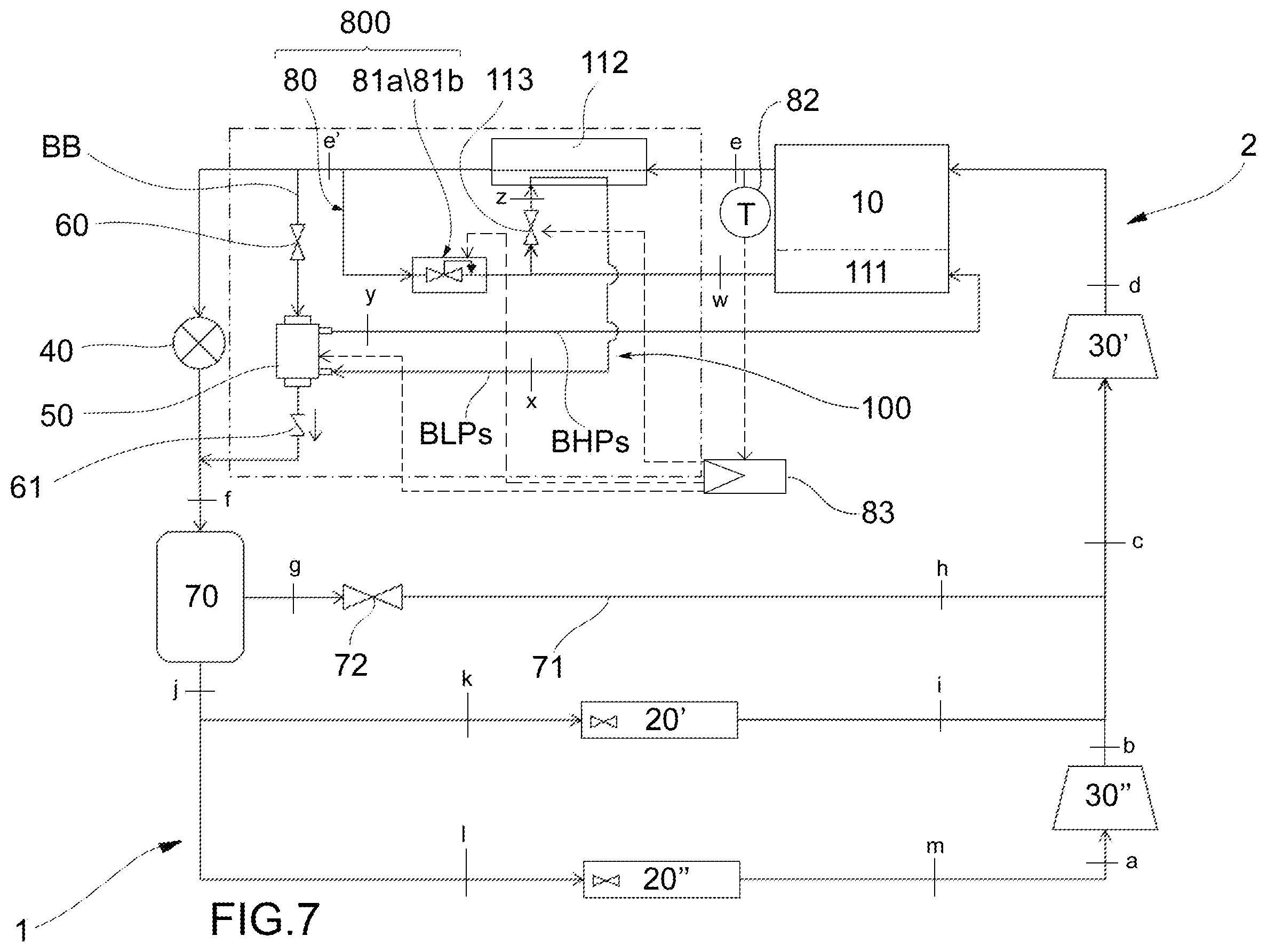 Patent US12460843 Figure 7 – Vapour compression refrigeration system with rotary pressure exchanger and management method of such a system