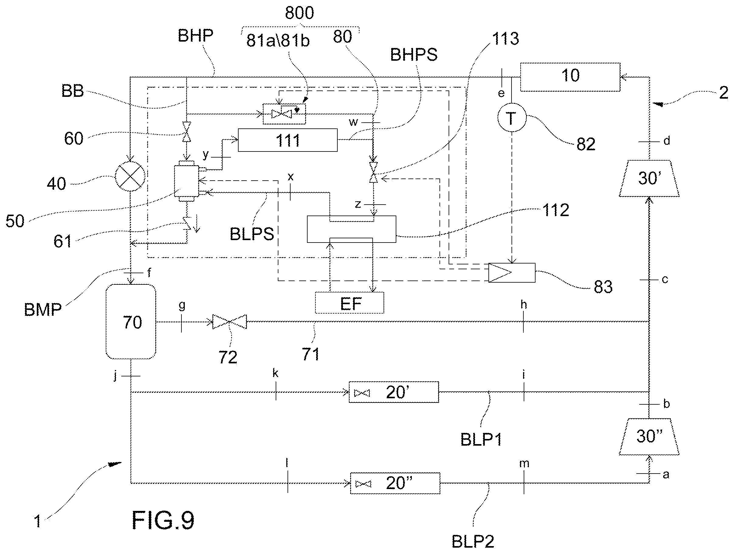 Patent US12460843 Figure 9 – Vapour compression refrigeration system with rotary pressure exchanger and management method of such a system