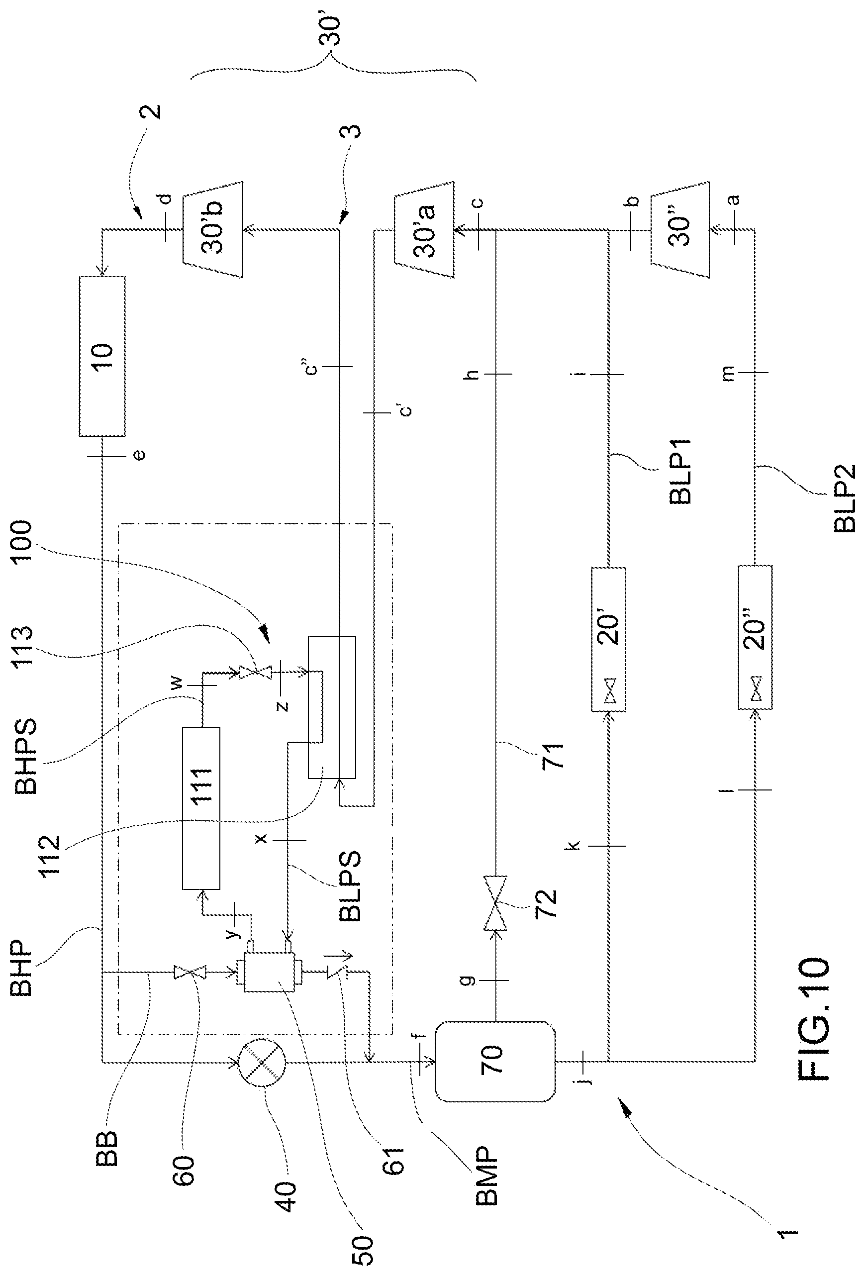 Patent US12460843 Figure 10 – Vapour compression refrigeration system with rotary pressure exchanger and management method of such a system