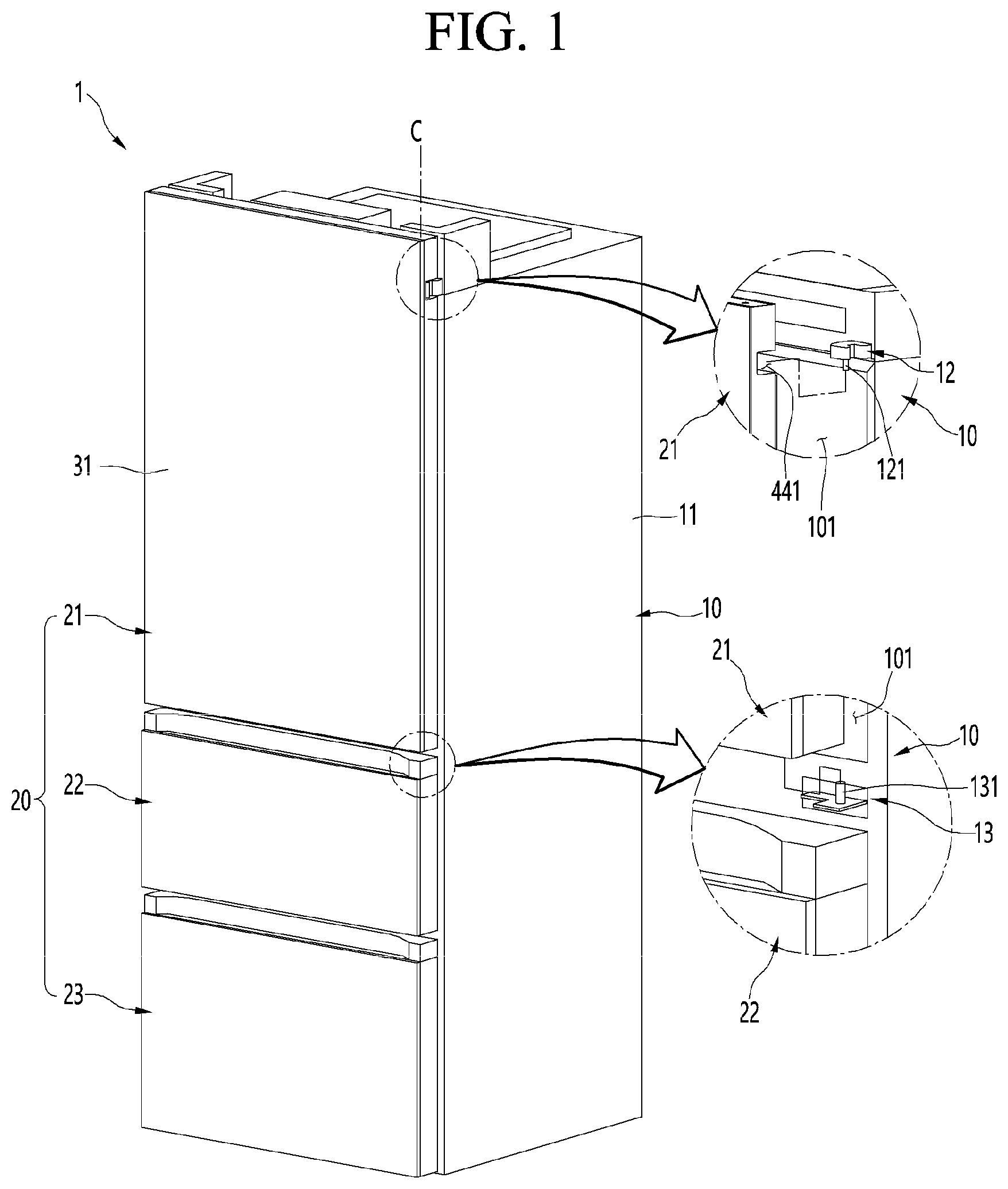 Patent US12460857 Figure 1 – Refrigerator