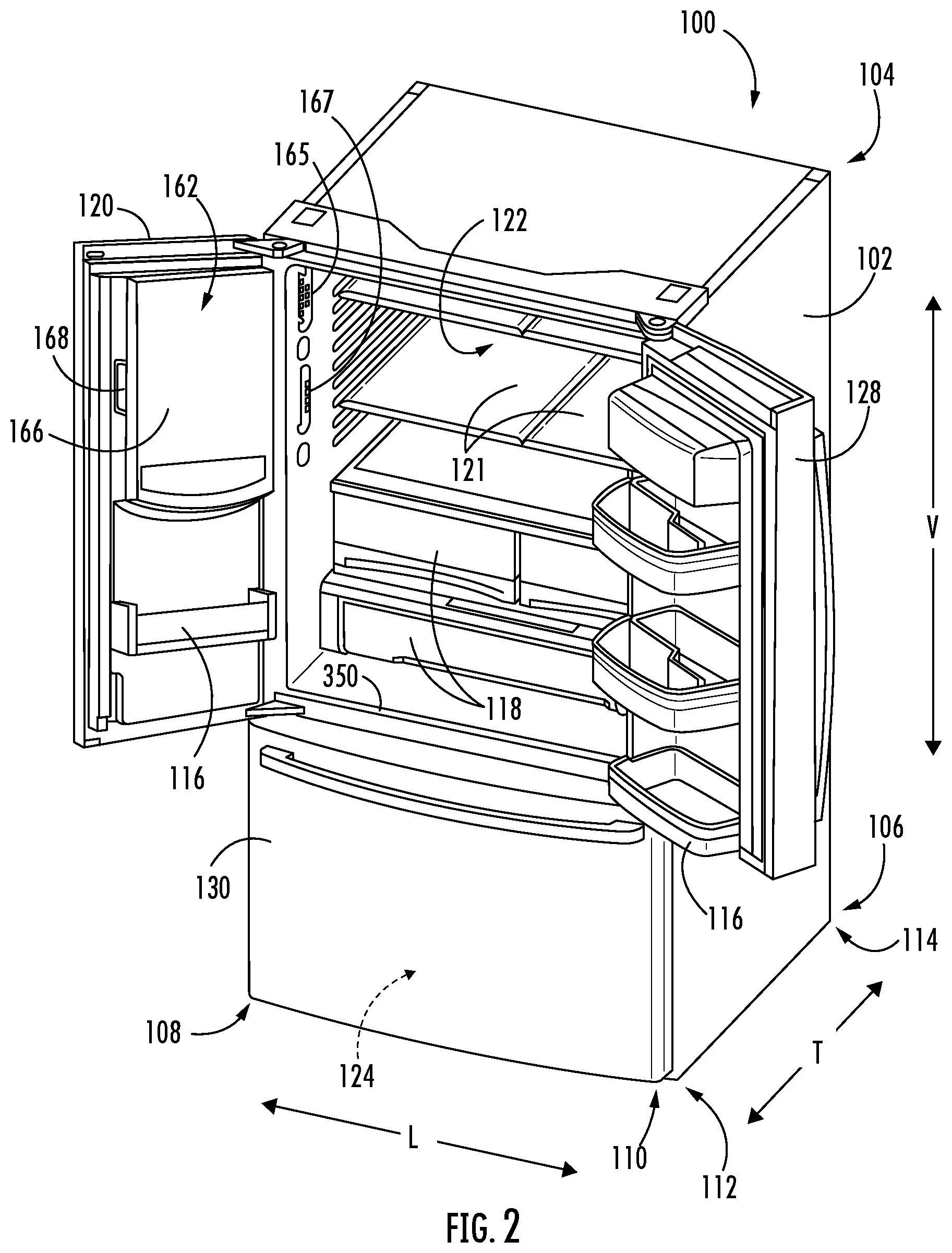 Patent US12460858 Figure 2 – Snap fit attachment feature for a mullion assembly of a refrigerator appliance