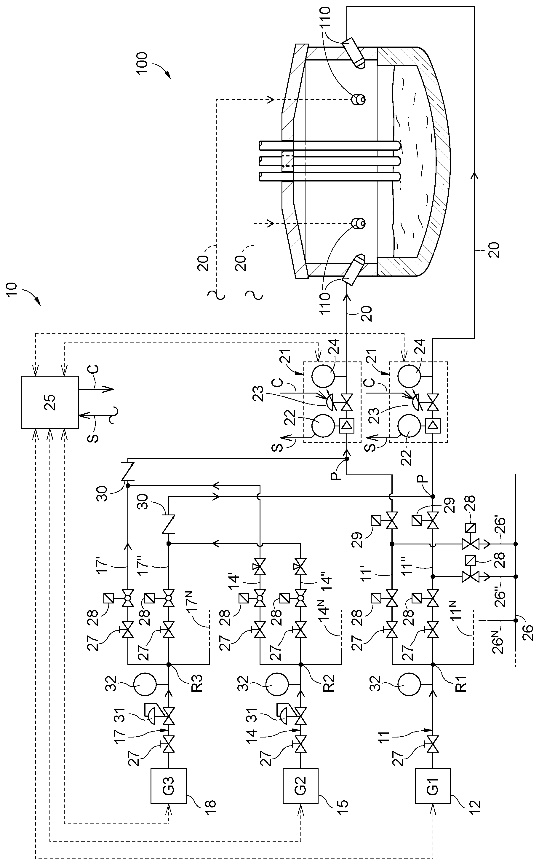 Patent US12460865 Figure 1 – Apparatus and method for supplying a gas to a furnace for the production of metal