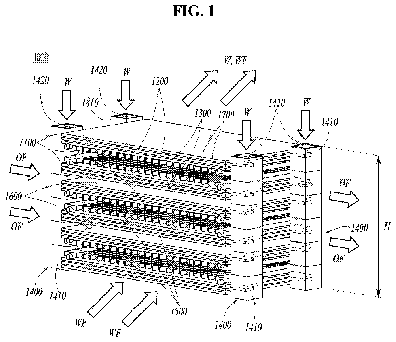 Patent US12460868 Figure 1 – Indirect evaporative cooling apparatus and cooling system including the same