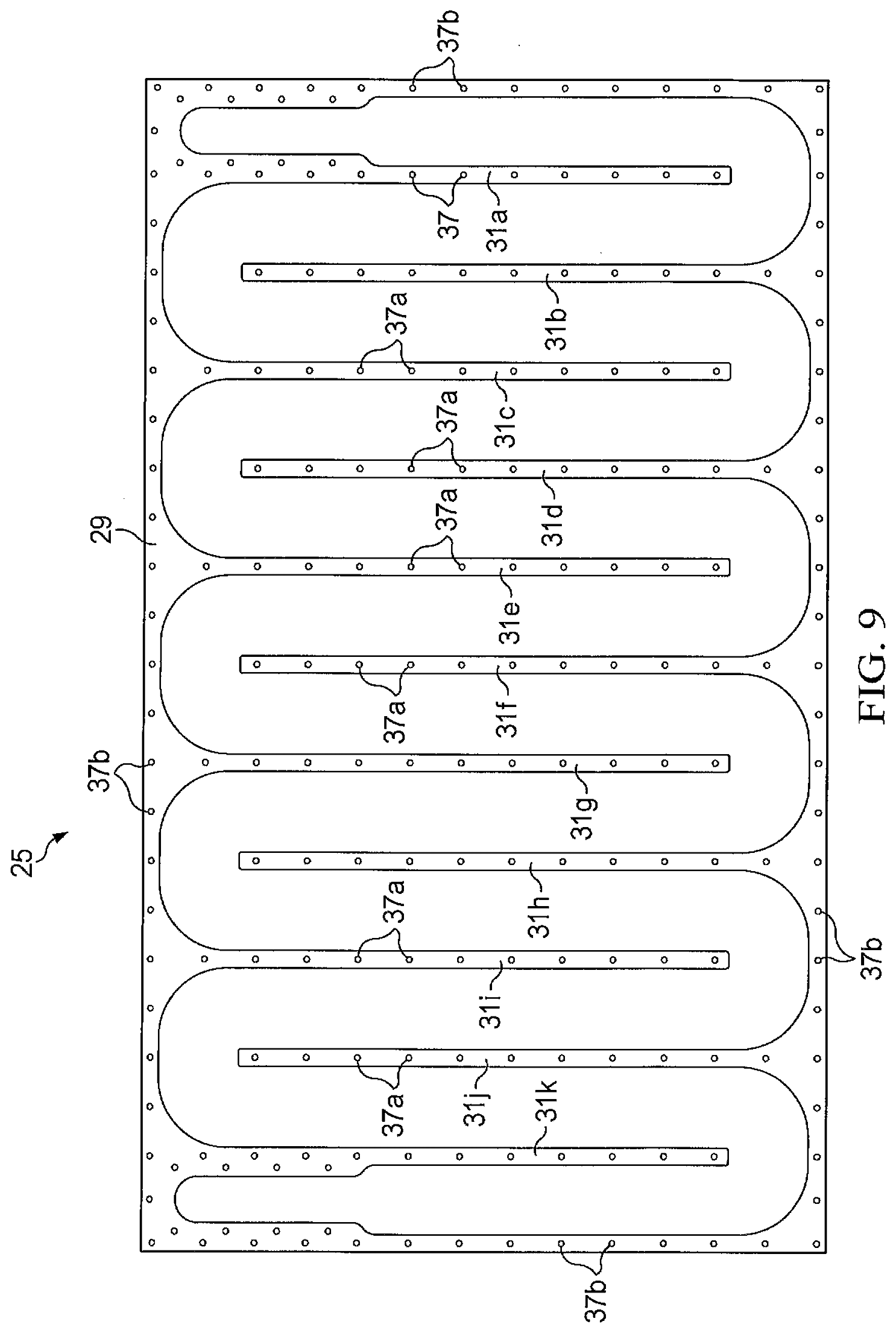 Patent US12460873 Figure 9 – Heat exchanger, plate element therefor, and method of construction