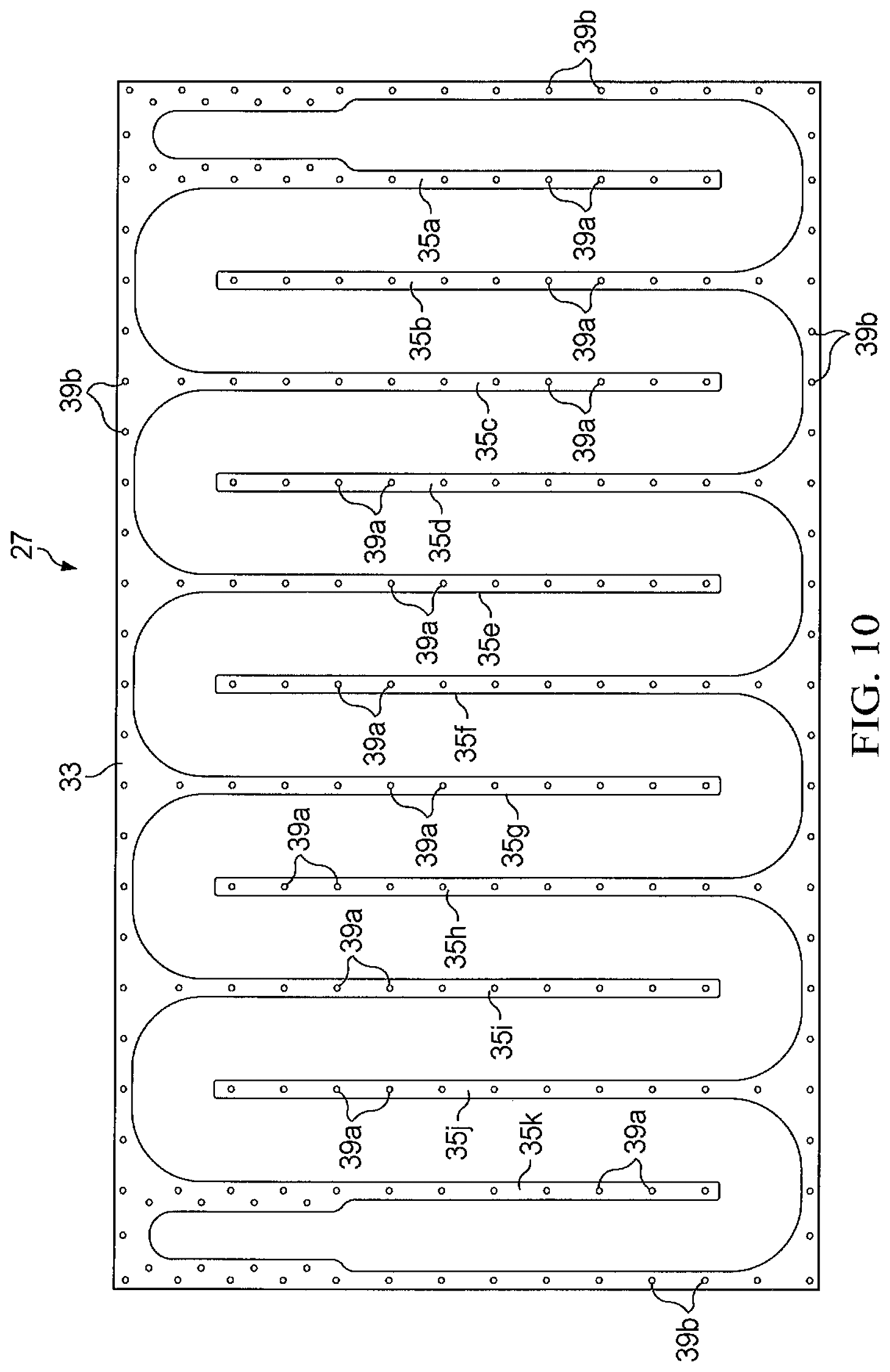 Patent US12460873 Figure 10 – Heat exchanger, plate element therefor, and method of construction