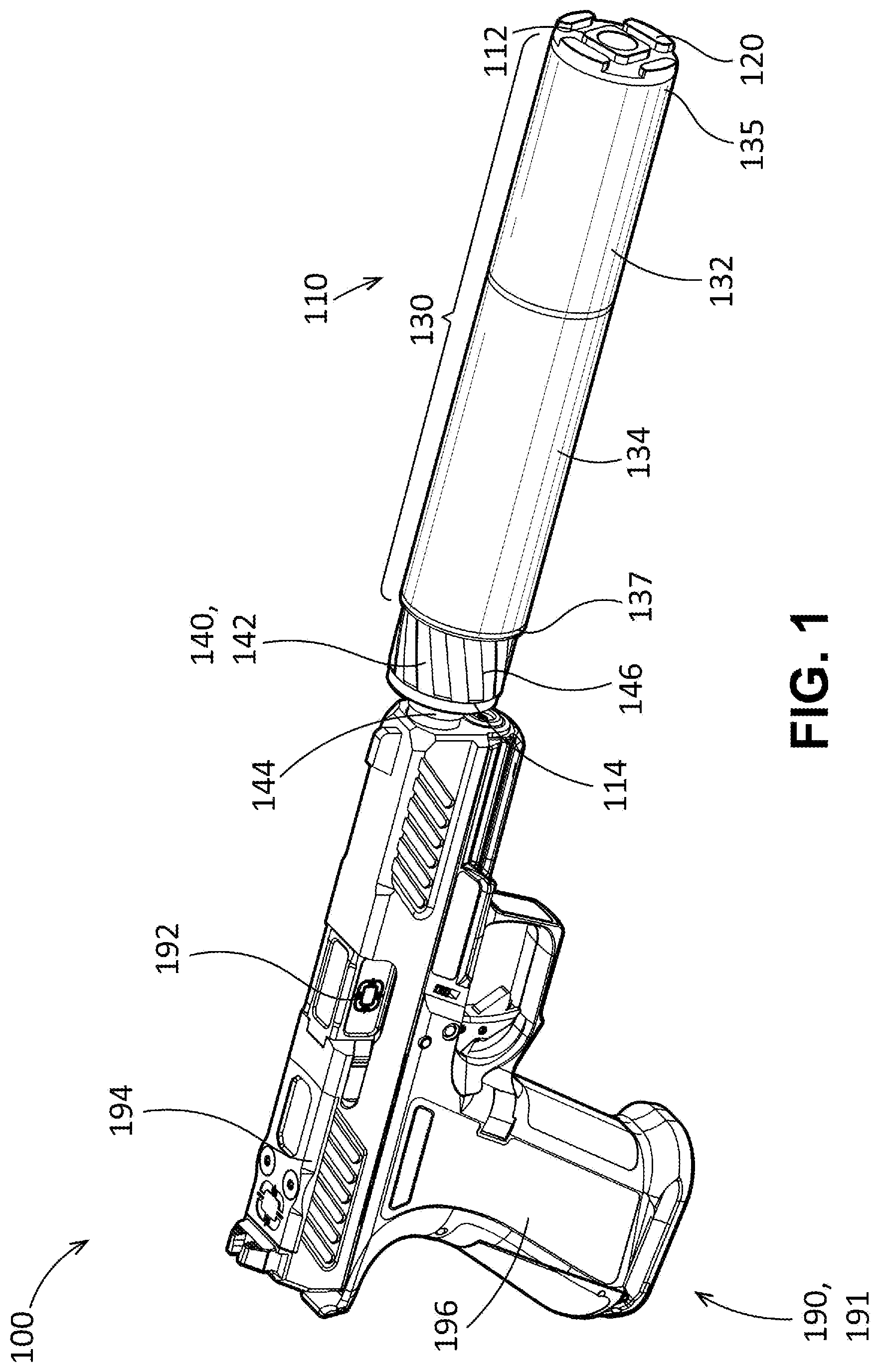 Patent US12460887 Figure 1 – Suppressor