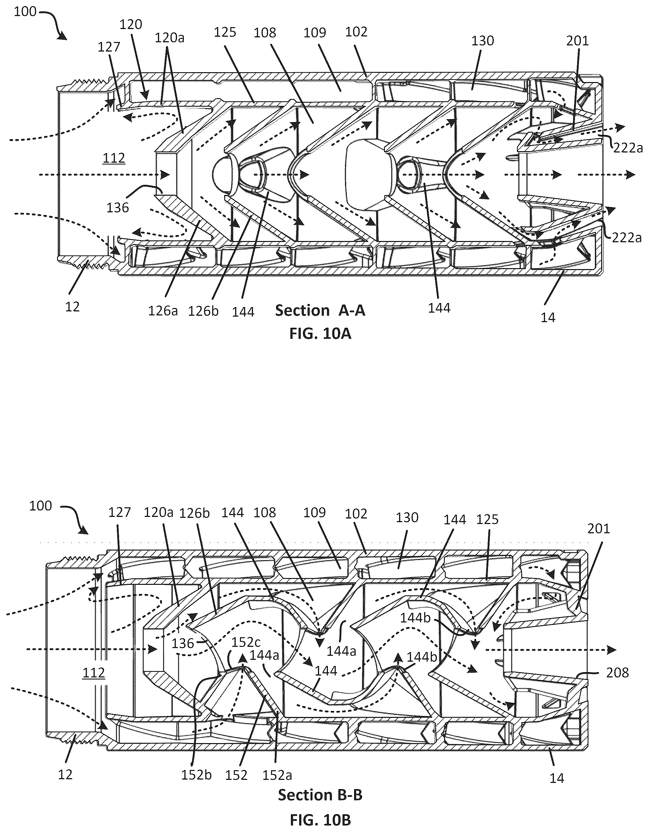 Patent US12460888 Figure 9 – Suppressor with gas cross flow and reduced back pressure
