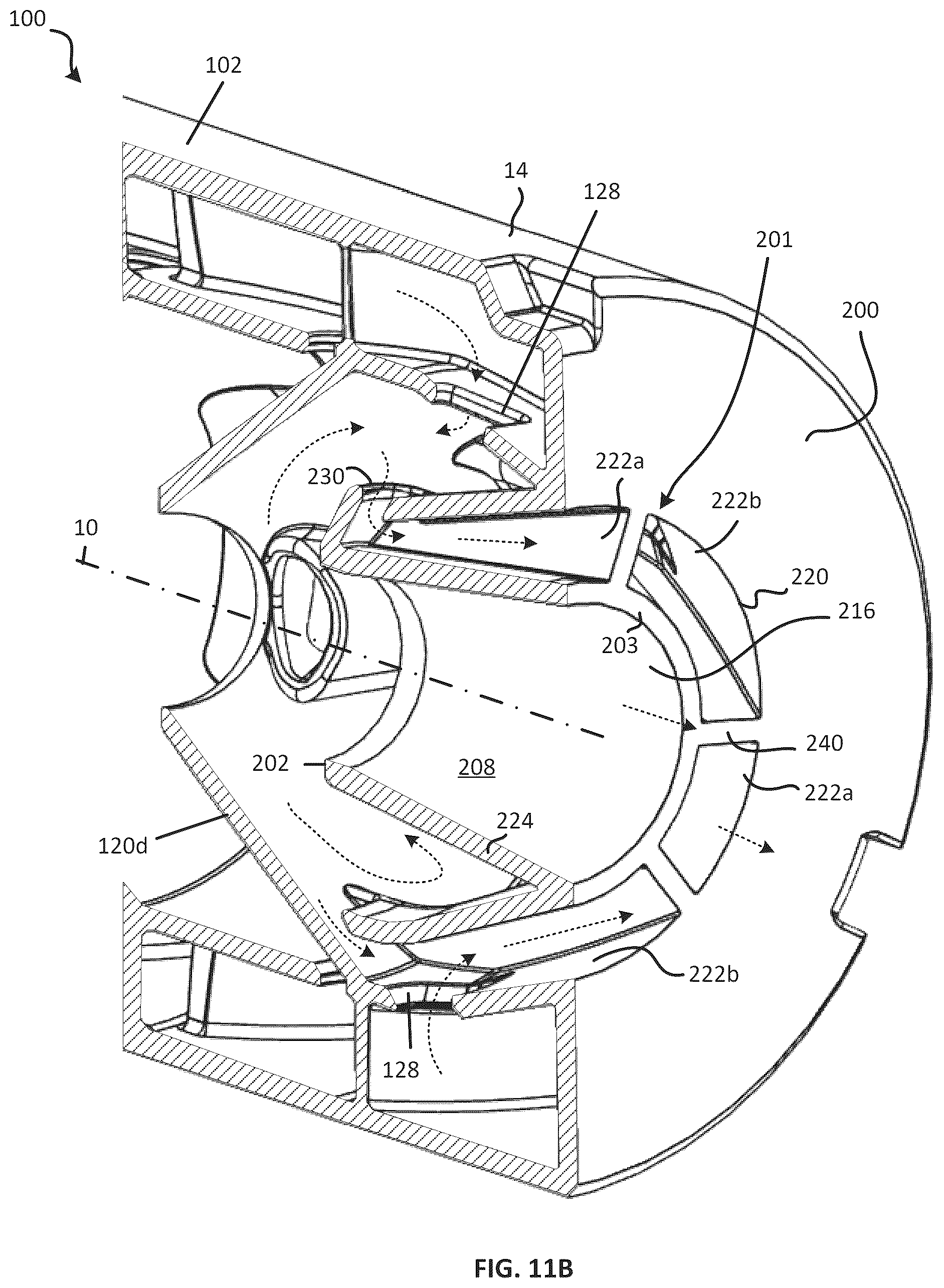 Patent US12460888 Figure 11 – Suppressor with gas cross flow and reduced back pressure